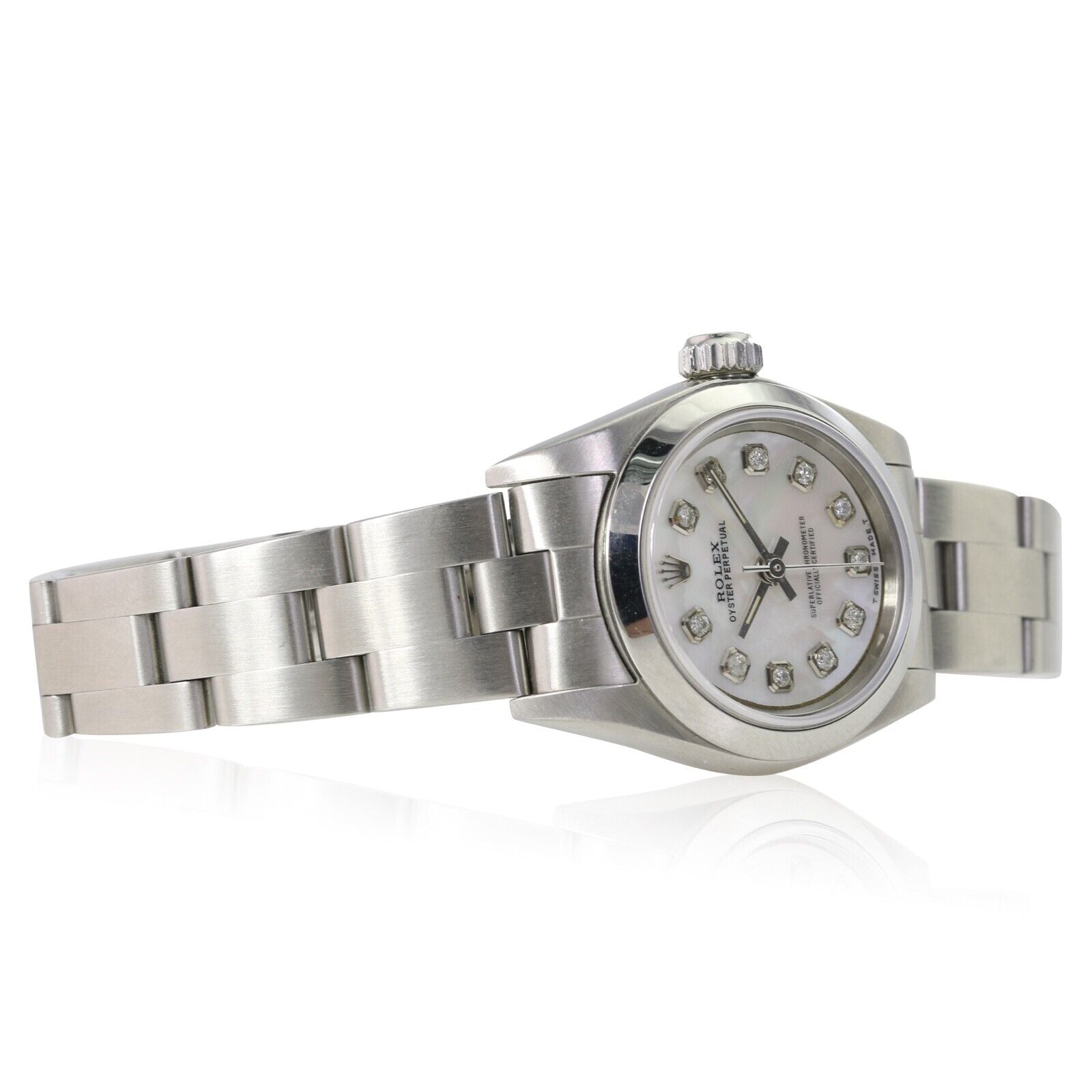 ROLEX OYSTER PERPETUAL SILVER DIAMOND DIAL STEEL OYSTER WATCH 76080 - Luxuriant Concierge