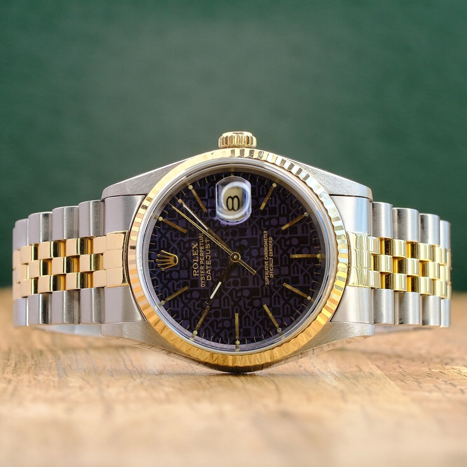 ROLEX DATEJUST BLACK TAPESTRY DIAL 18KY & STEEL JUBILEE 16233 BOX&PAPER - Luxuriant Concierge