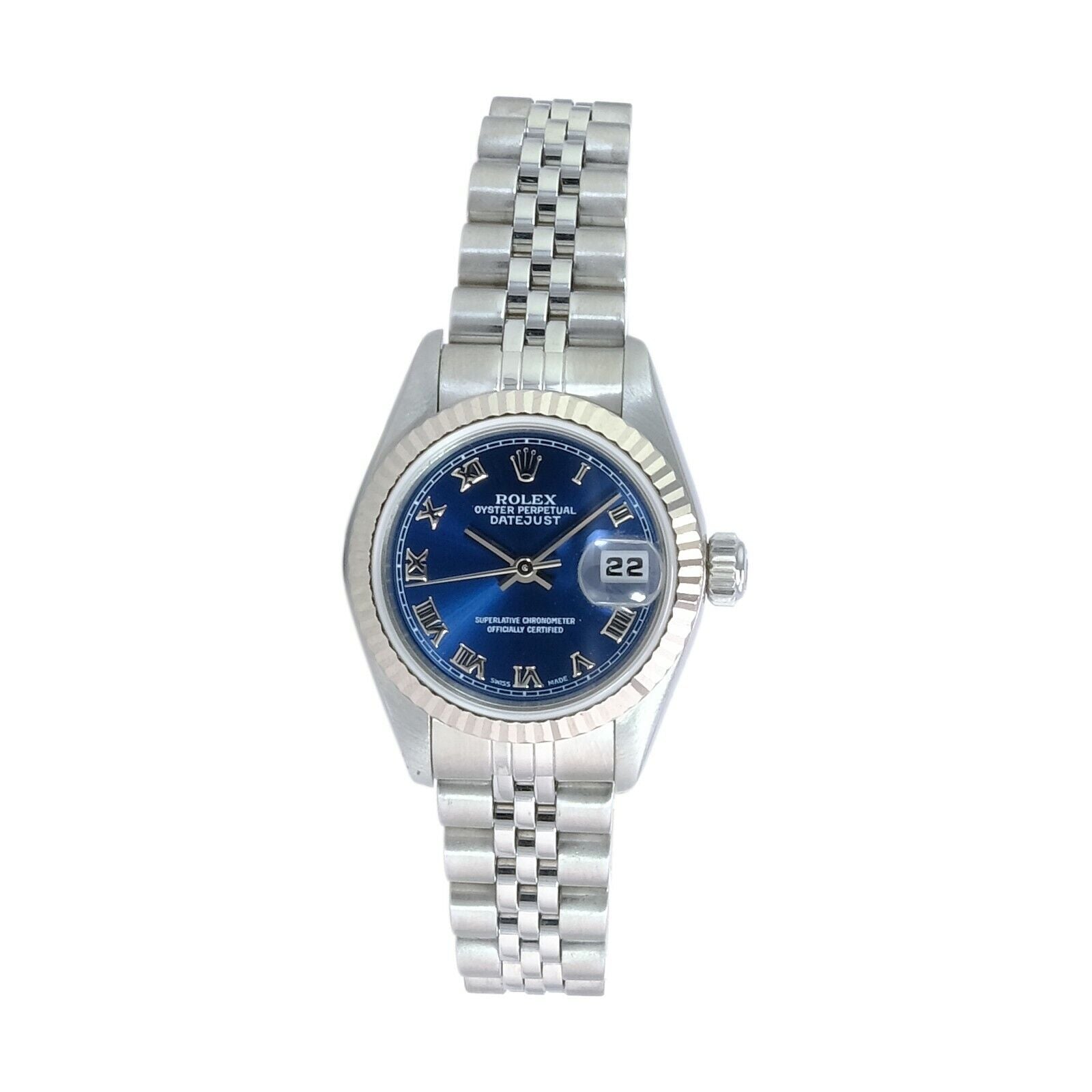 ROLEX DATEJUST BLUE ROMAN DIAL STEEL JUBILEE WATCH 69174 BOX&PAPER - Luxuriant Concierge