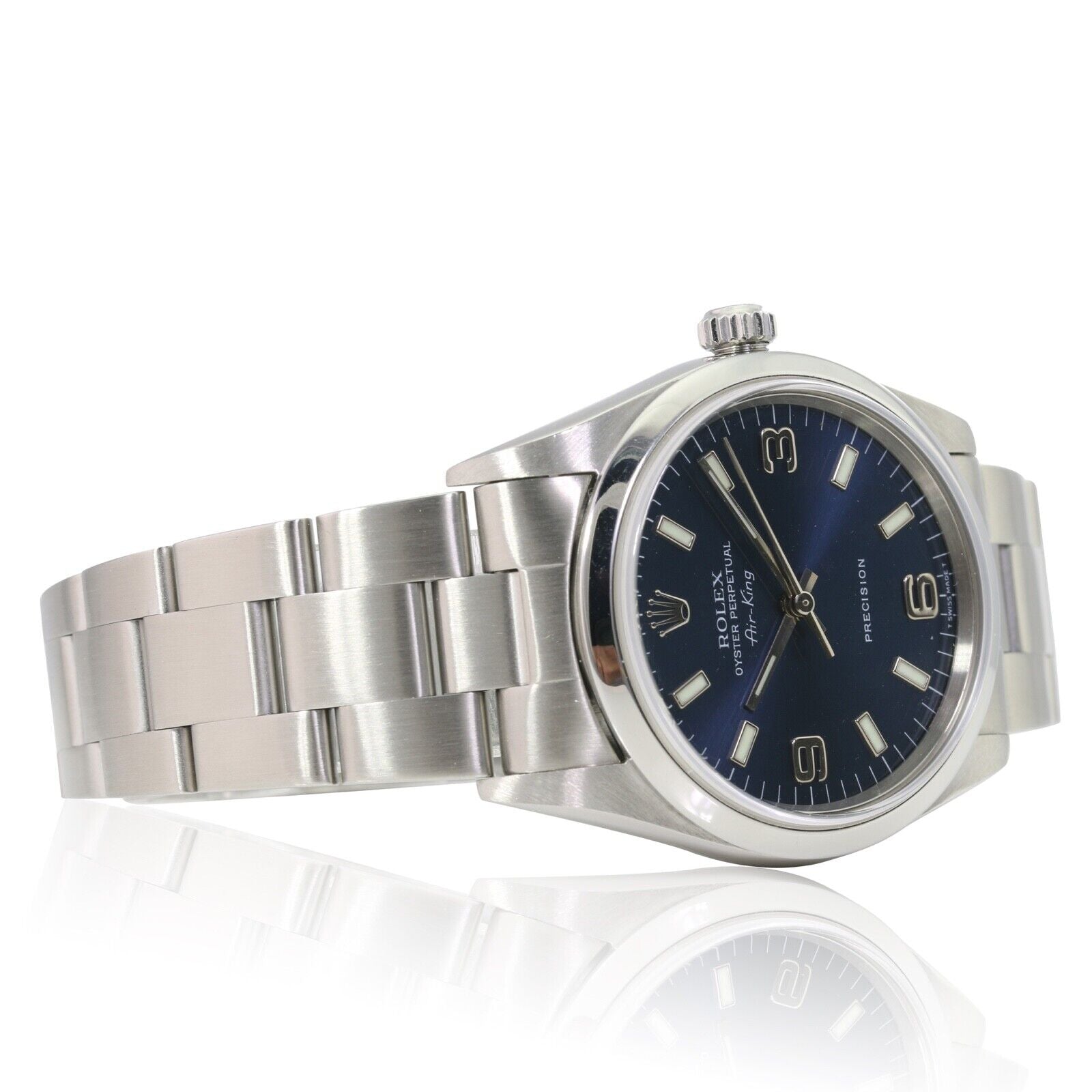 ROLEX AIR-KING BLUE ARABIC-INDEX OYSTER BAND 14000 W/ BOX & PAPER - Luxuriant Watch Concierge