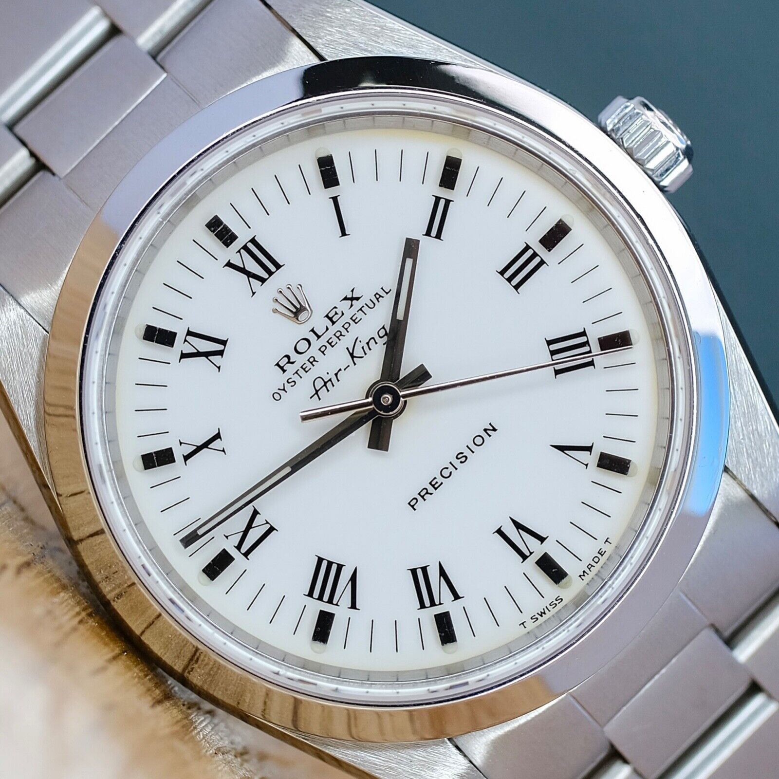 ROLEX AIR-KING WHITE INDEX ROMAN OYSTER BAND 14000 - Luxuriant Watch Concierge