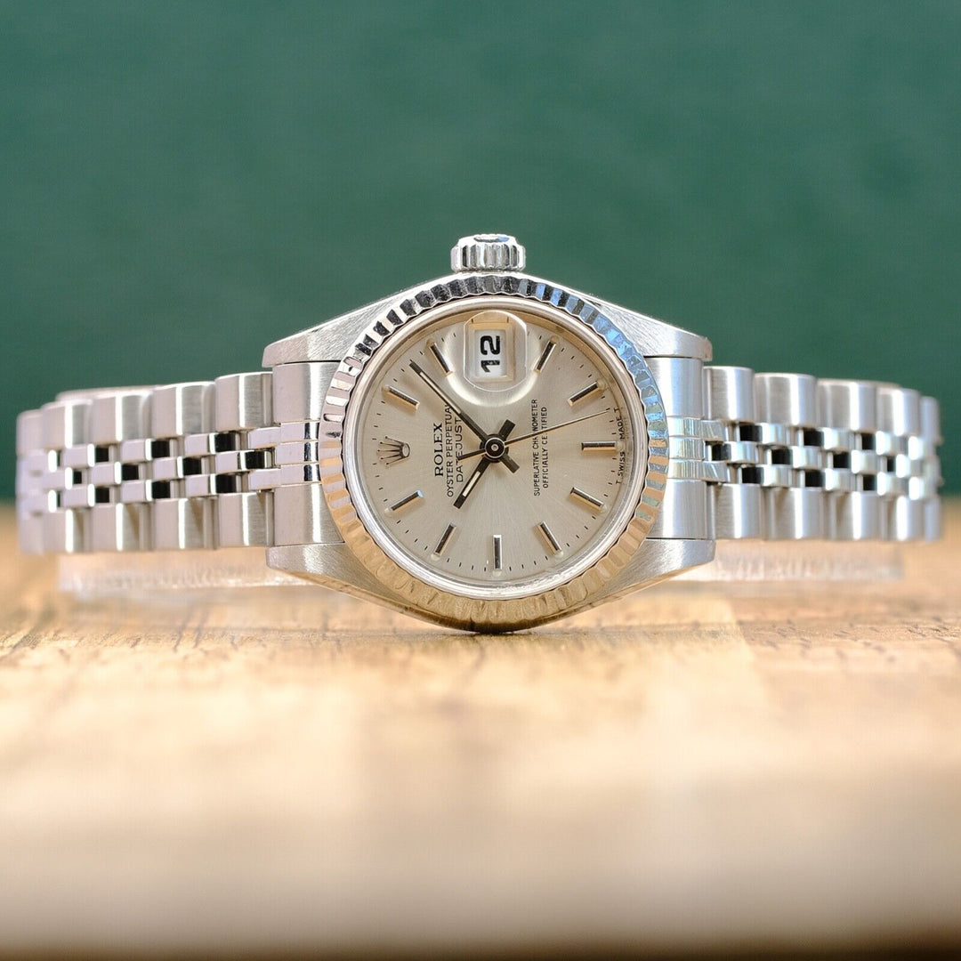 ROLEX DATEJUST SILVER INDEX DIAL STEEL JUBILEE WATCH 69174 BOX&PAPER - Luxuriant Concierge