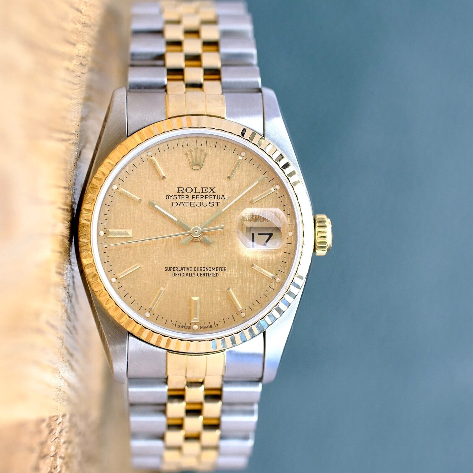 ROLEX DATEJUST CHAMPAGNE DIAL 18K GOLD & STEEL JUBILEE 16233 BOX&PAPER - Luxuriant Concierge