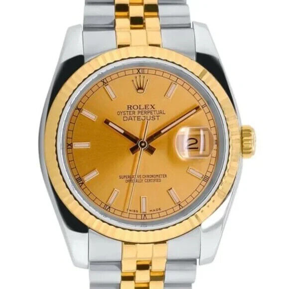 ROLEX DATEJUST CHAMPAGNE INDEX DIAL 18K GOLD & STEEL JUBILEE 16233 - Luxuriant Concierge