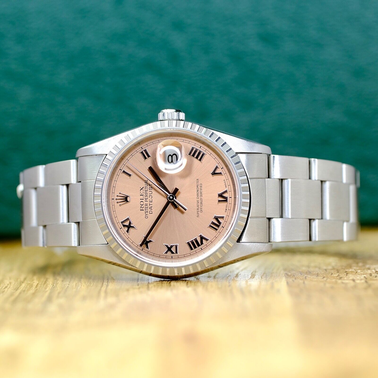 ROLEX DATEJUST SALMON ROMAN DIAL STEEL JUBILEE WATCH 16220 BOX&PAPER - Luxuriant Concierge