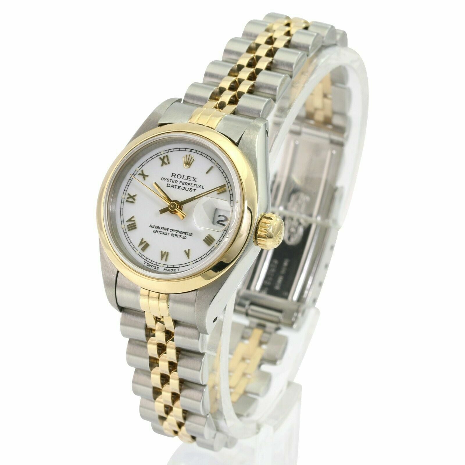 ROLEX DATEJUST WHITE ROMAN DIAL 18K GOLD & STEEL JUBILEE WATCH 69173 - Luxuriant Concierge