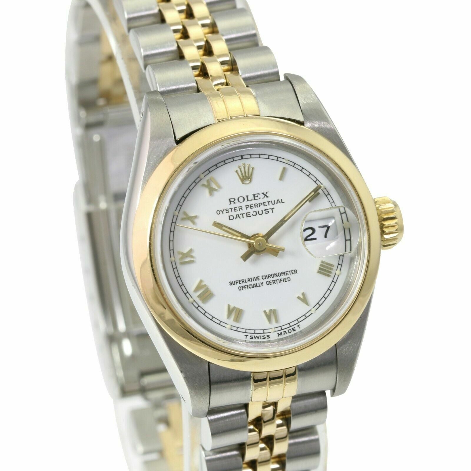 ROLEX DATEJUST WHITE ROMAN DIAL JUBILEE WATCH 69173 BOX&PAPER - Luxuriant Concierge