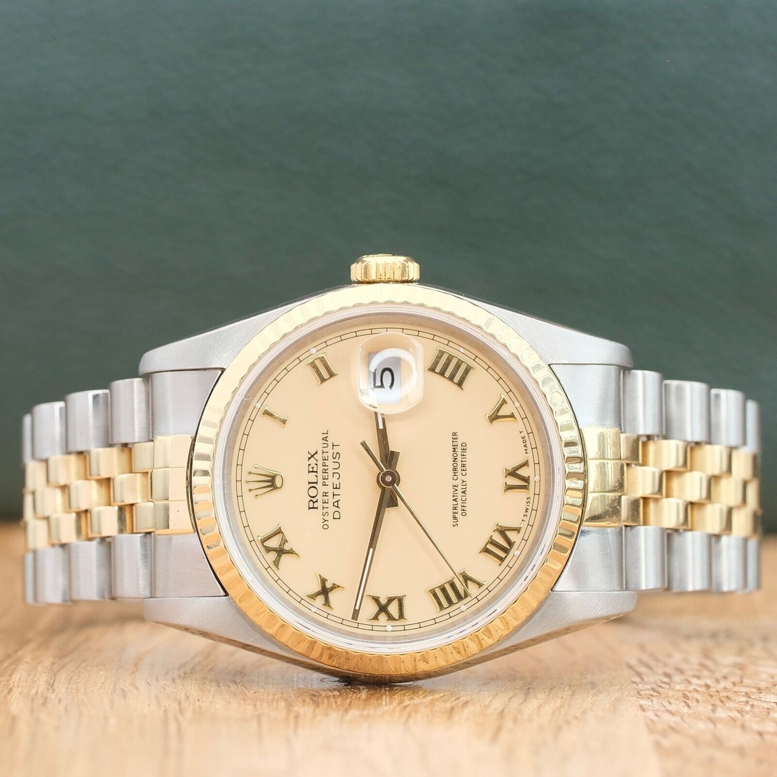 ROLEX DATEJUST IVORY ROMAN NUMERAL DIAL 18KY&STEEL JUBILEE 16233 - Luxuriant Concierge