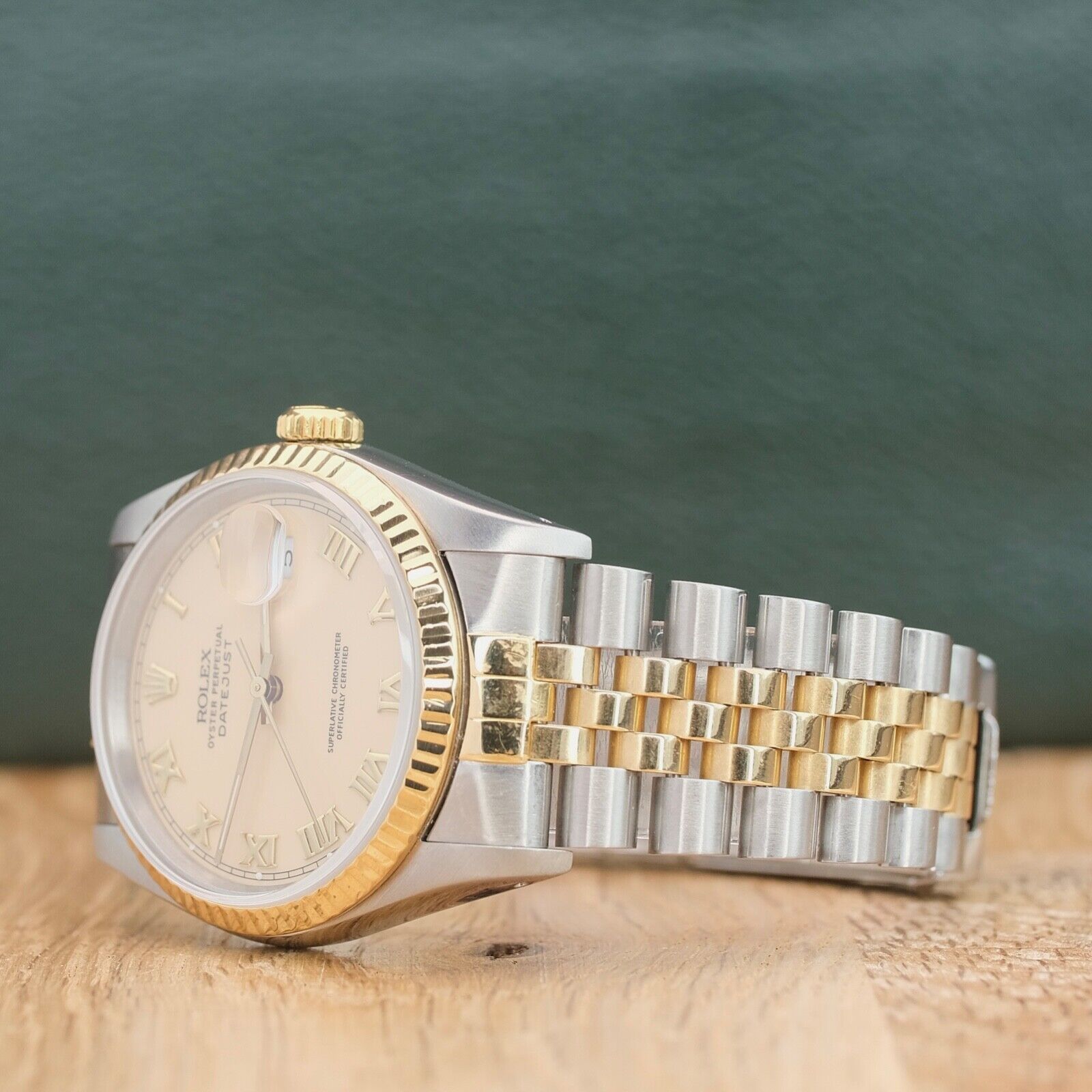 ROLEX DATEJUST IVORY ROMAN DIAL 18KY-STEEL JUBILEE 16233 BOX&PAPER - Luxuriant Concierge