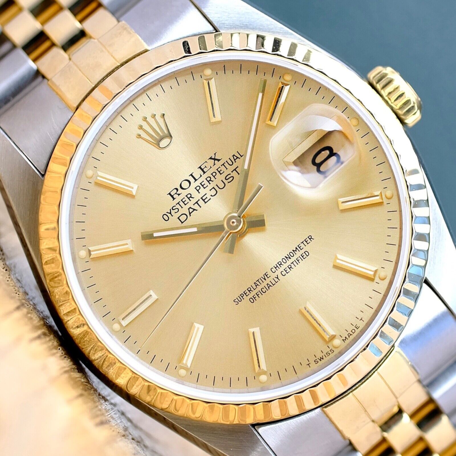 ROLEX DATEJUST CHAMPAGNE INDEX DIAL 18K GOLD & STEEL JUBILEE 16233 - Luxuriant Concierge