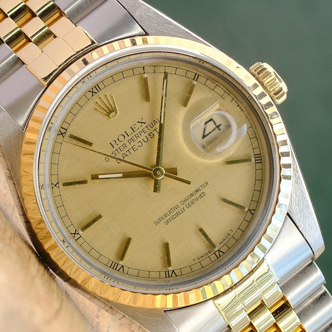 ROLEX DATEJUST CHAMPAGNE DIAL 18K GOLD & STEEL JUBILEE 16233 BOX&PAPER - Luxuriant Concierge