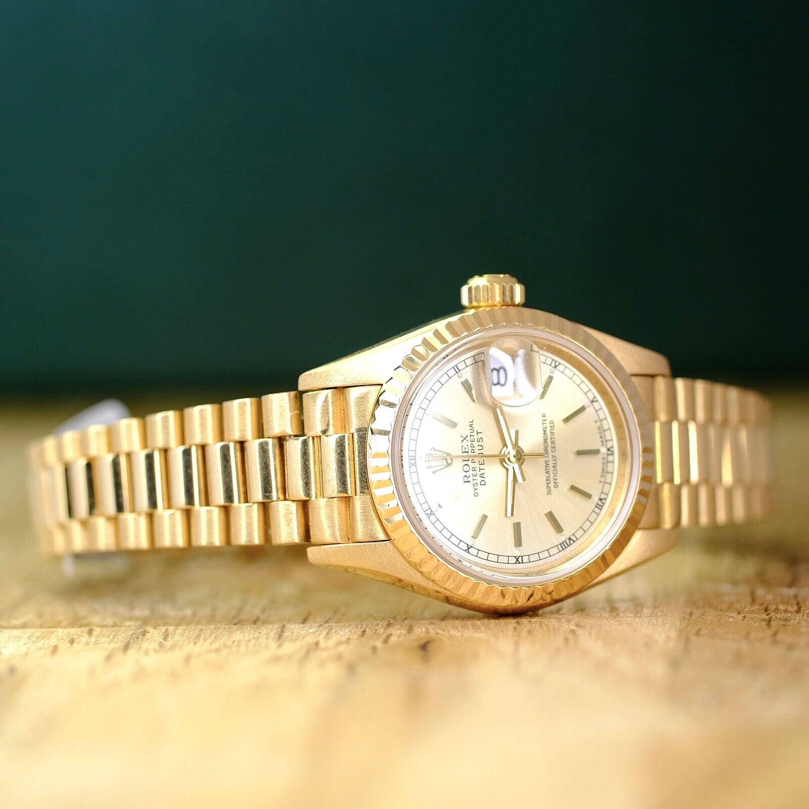 ROLEX DATEJUST CHAMPAGNE DIAL 18K YELLOW GOLD PRESIDENT 69178 BOX&PAPER - Luxuriant Concierge