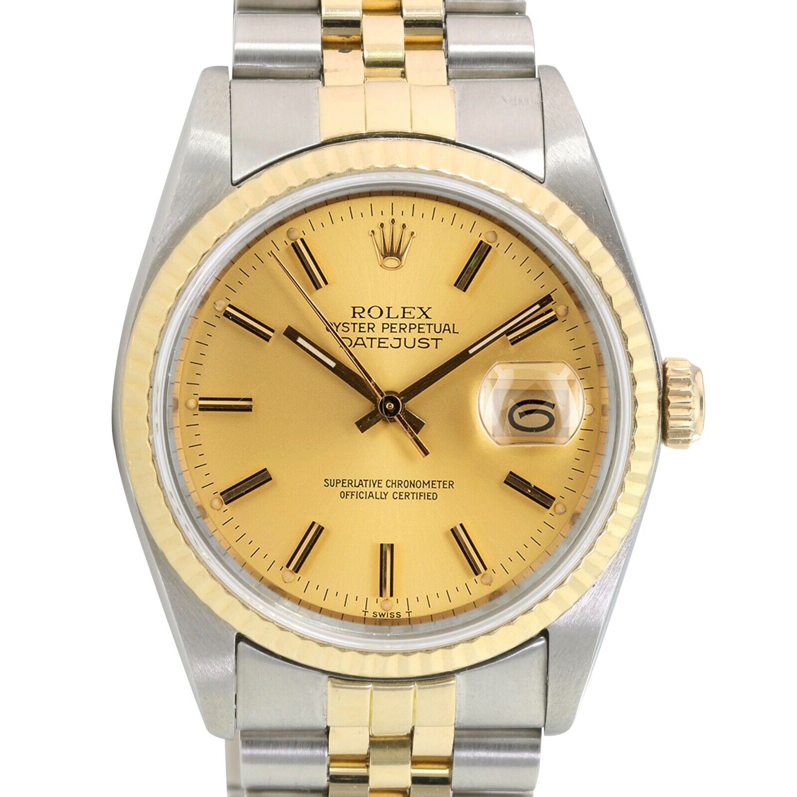 ROLEX DATEJUST CHAMPAGNE INDEX DIAL 18K GOLD & STEEL JUBILEE 16233 - Luxuriant Concierge