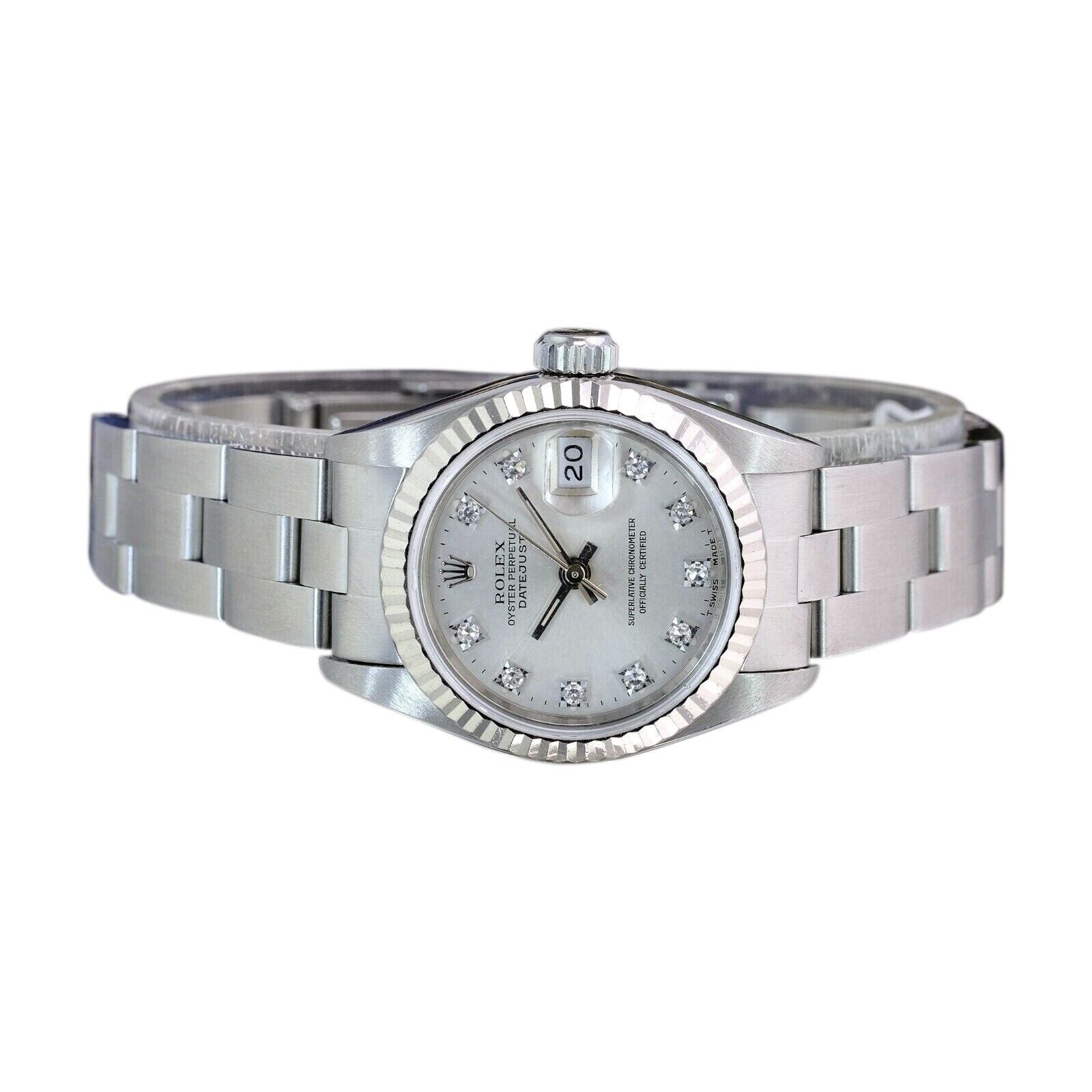 ROLEX DATEJUST SILVER DIAMOND DIAL STEEL OYSTER WATCH 69174 BOX&PAPER - Luxuriant Concierge