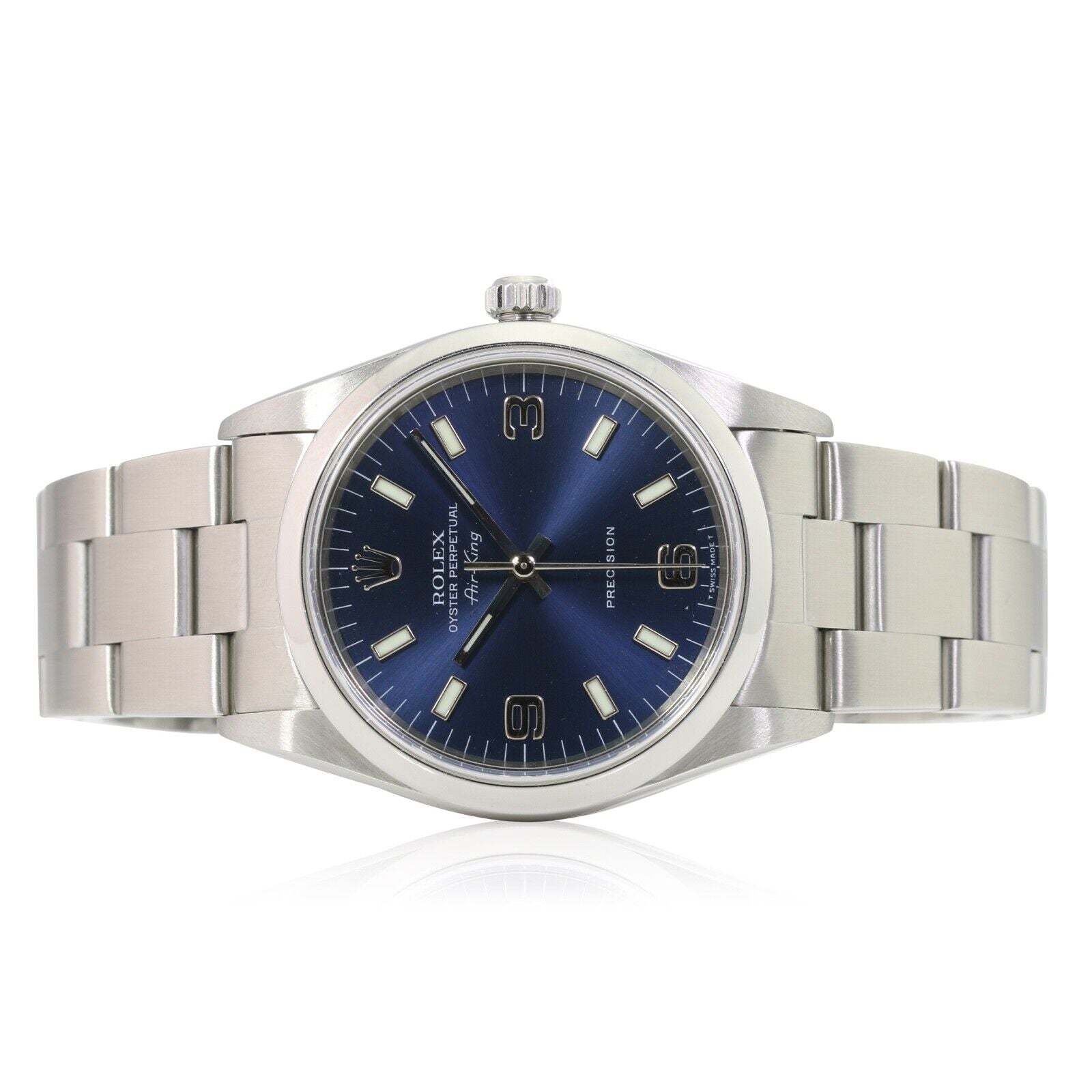 ROLEX AIR-KING BLUE ARABIC-INDEX OYSTER BAND 14000 W/ BOX & PAPER - Luxuriant Watch Concierge