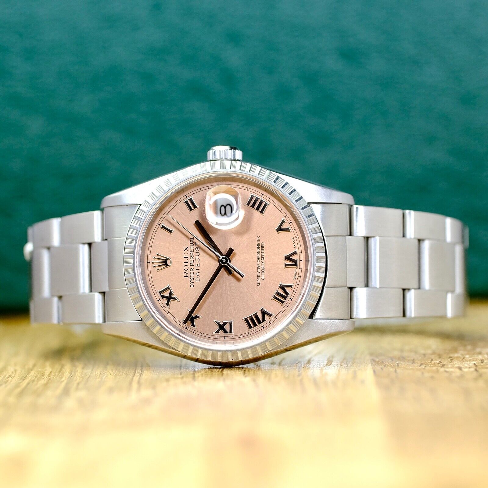 ROLEX DATEJUST SALMON ROMAN DIAL STEEL JUBILEE WATCH 16220 BOX&PAPER - Luxuriant Concierge