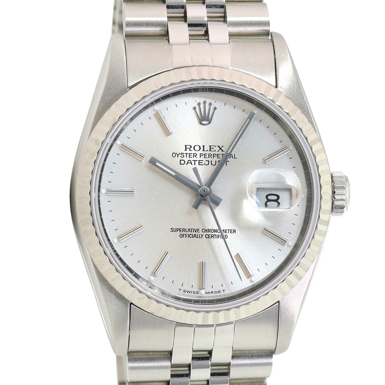 ROLEX DATEJUST SILVER DIAL STEEL JUBILEE WATCH 16014 - Luxuriant Concierge