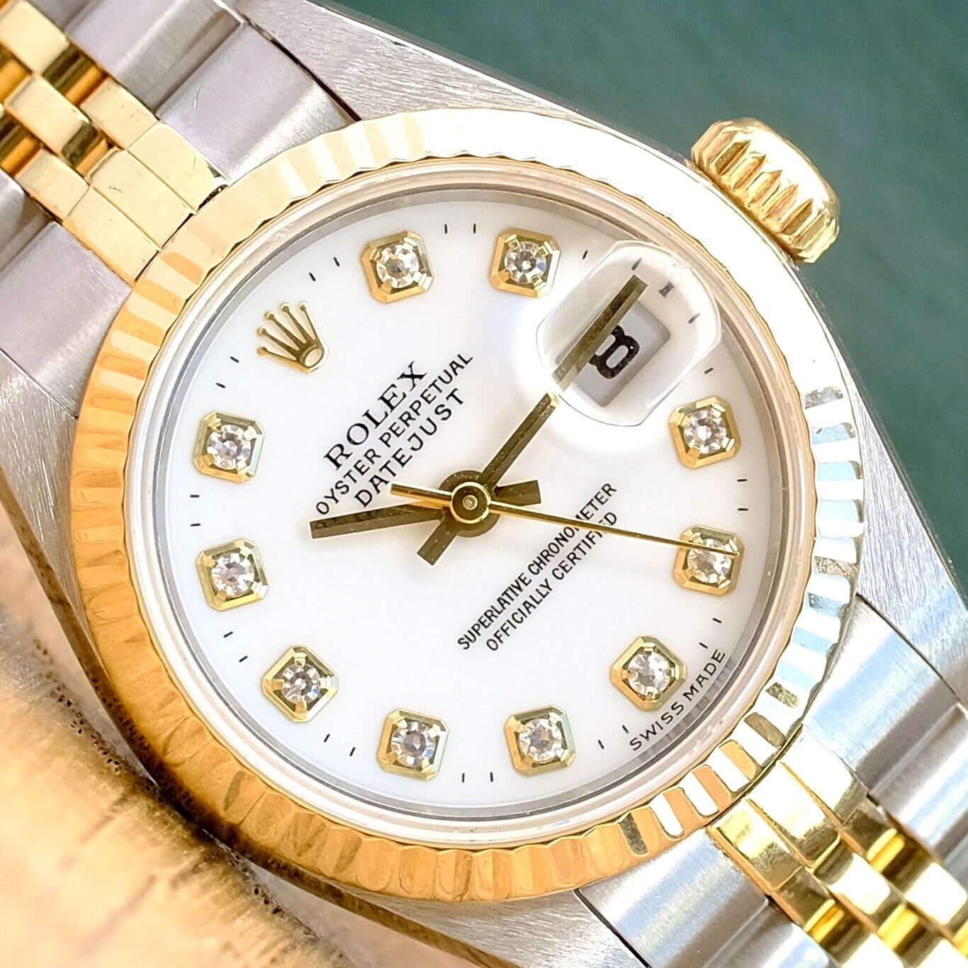 ROLEX DATEJUST WHITE ROMAN DIAL JUBILEE WATCH 69173 BOX&PAPER - Luxuriant Concierge