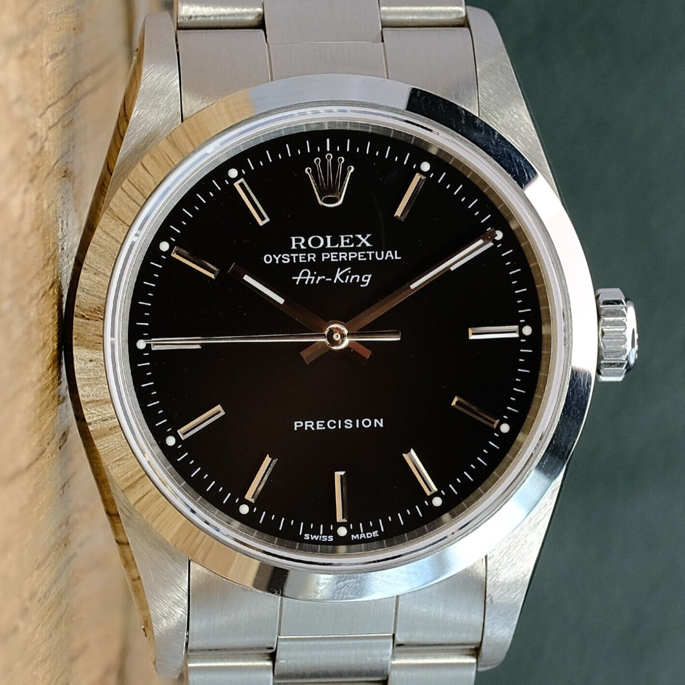 ROLEX AIR-KING BLACK INDEX OYSTER BAND W/ BOX & PAPER 14000 - Luxuriant Watch Concierge