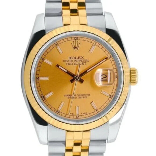 ROLEX DATEJUST CHAMPAGNE INDEX DIAL 18K GOLD & STEEL JUBILEE 16233 BOX&PAPER - Luxuriant Concierge