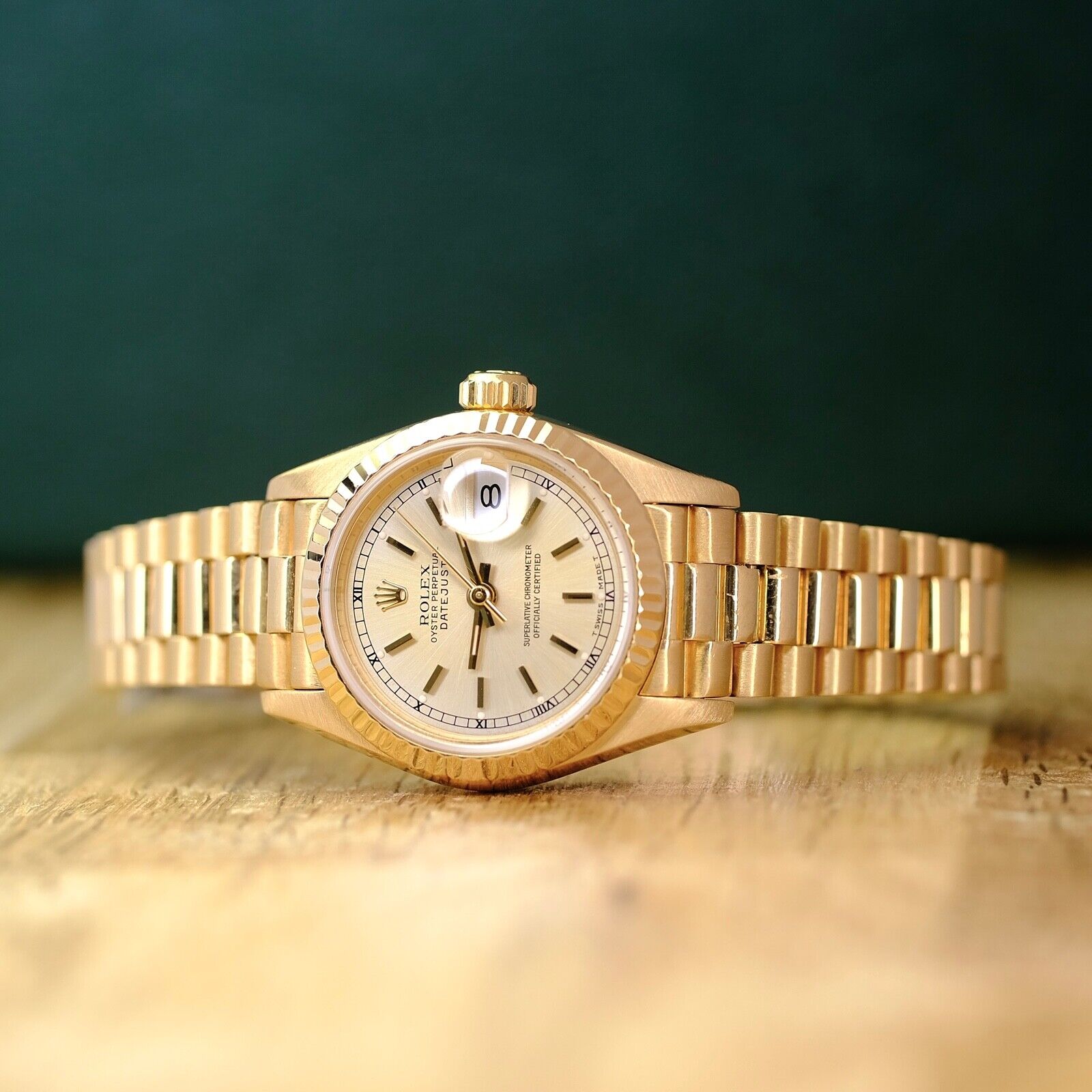 ROLEX DATEJUST CHAMPAGNE INDEX DIAL 18K YELLOW GOLD PRESIDENT 69178 - Luxuriant Concierge