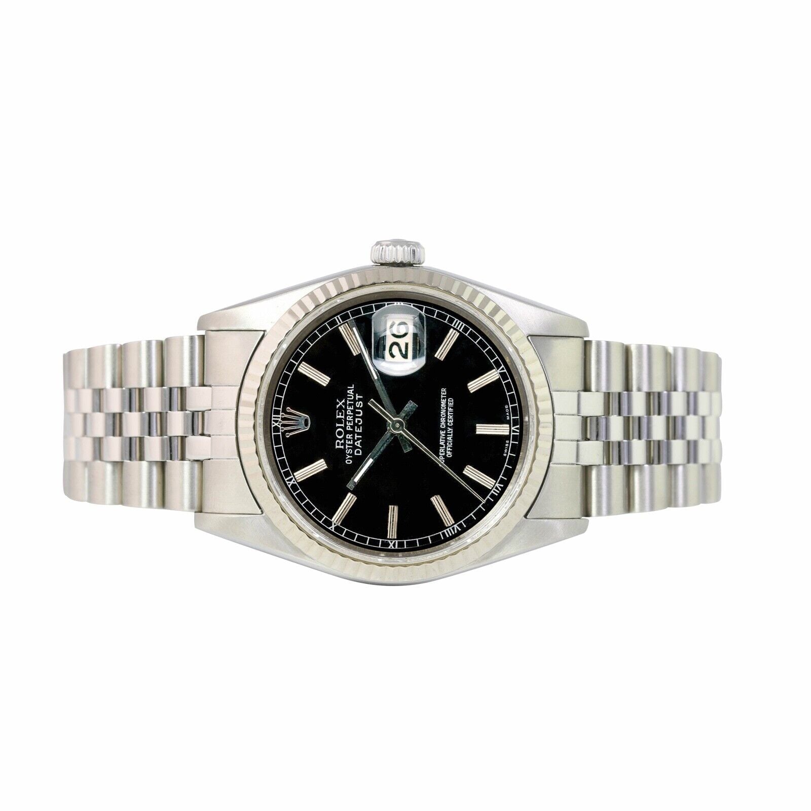 ROLEX DATEJUST BLACK INDEX DIAL STEEL JUBILEE WATCH 16030 - Luxuriant Concierge