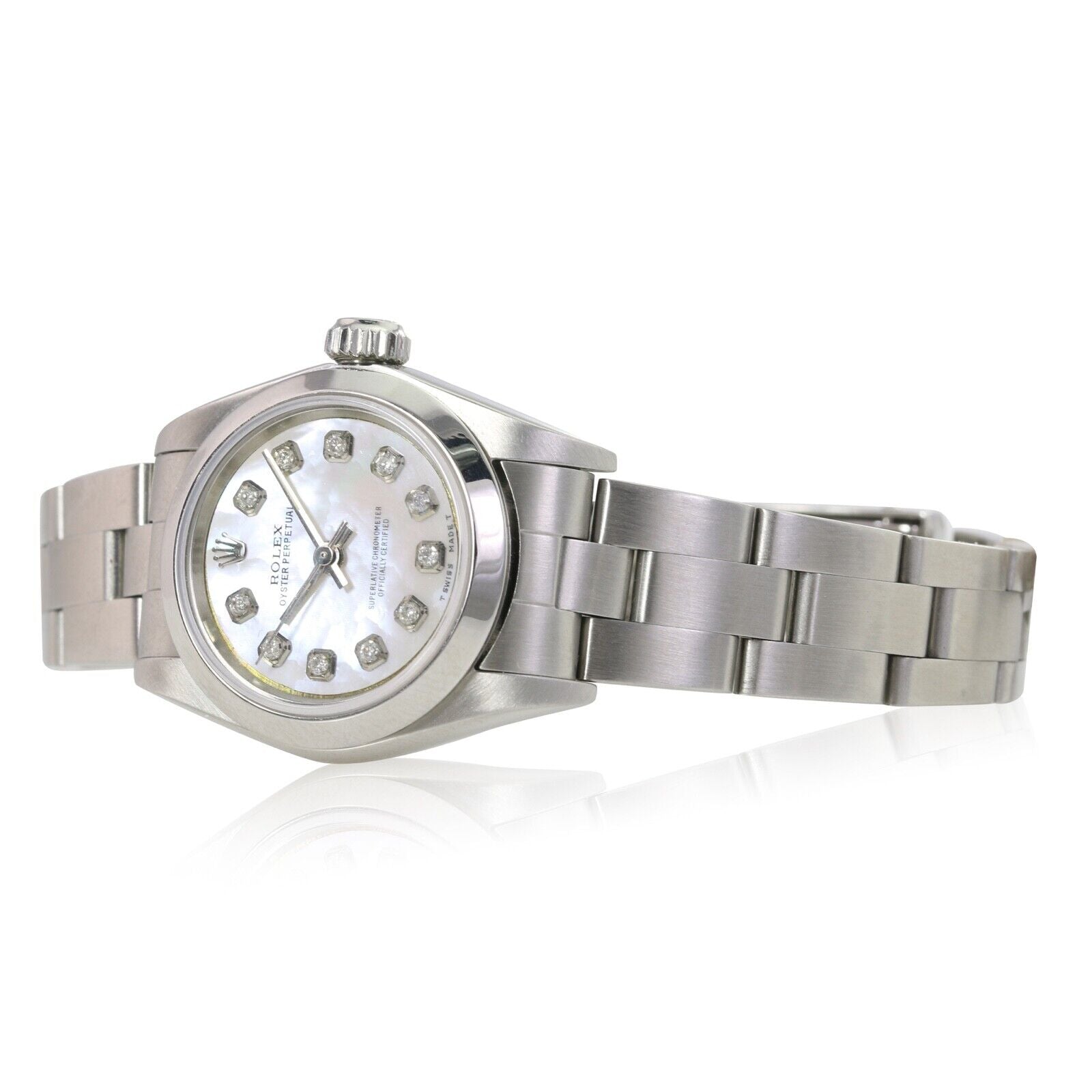 ROLEX OYSTER PERPETUAL SILVER DIAMOND DIAL STEEL OYSTER WATCH 76080 - Luxuriant Concierge