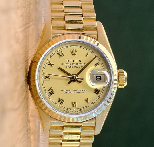 ROLEX DATEJUST CHAMPAGNE DIAL 18K YELLOW GOLD PRESIDENT 69178 BOX&PAPER - Luxuriant Concierge