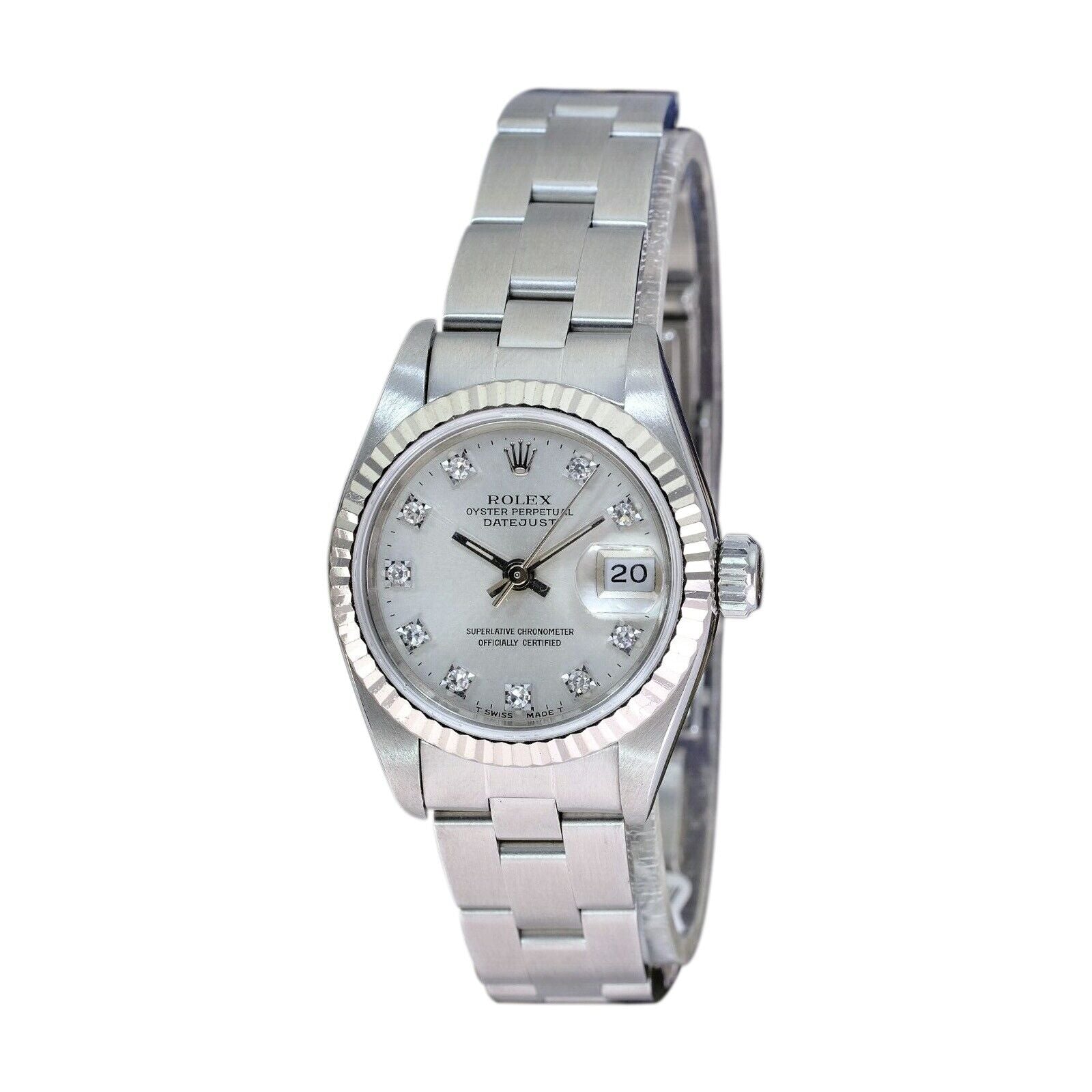 ROLEX DATEJUST SILVER DIAMOND DIAL STEEL OYSTER WATCH 69174 BOX&PAPER - Luxuriant Concierge