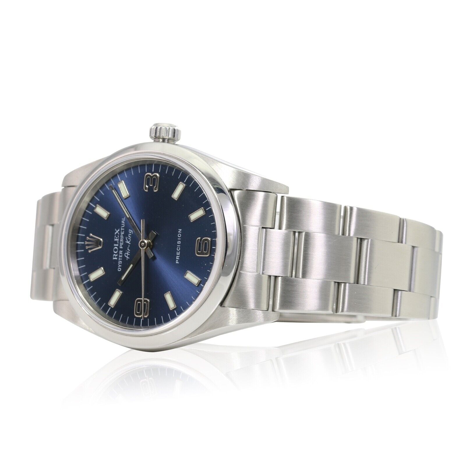 ROLEX AIR-KING BLUE ARABIC-INDEX OYSTER BAND 14000 W/ BOX & PAPER - Luxuriant Watch Concierge