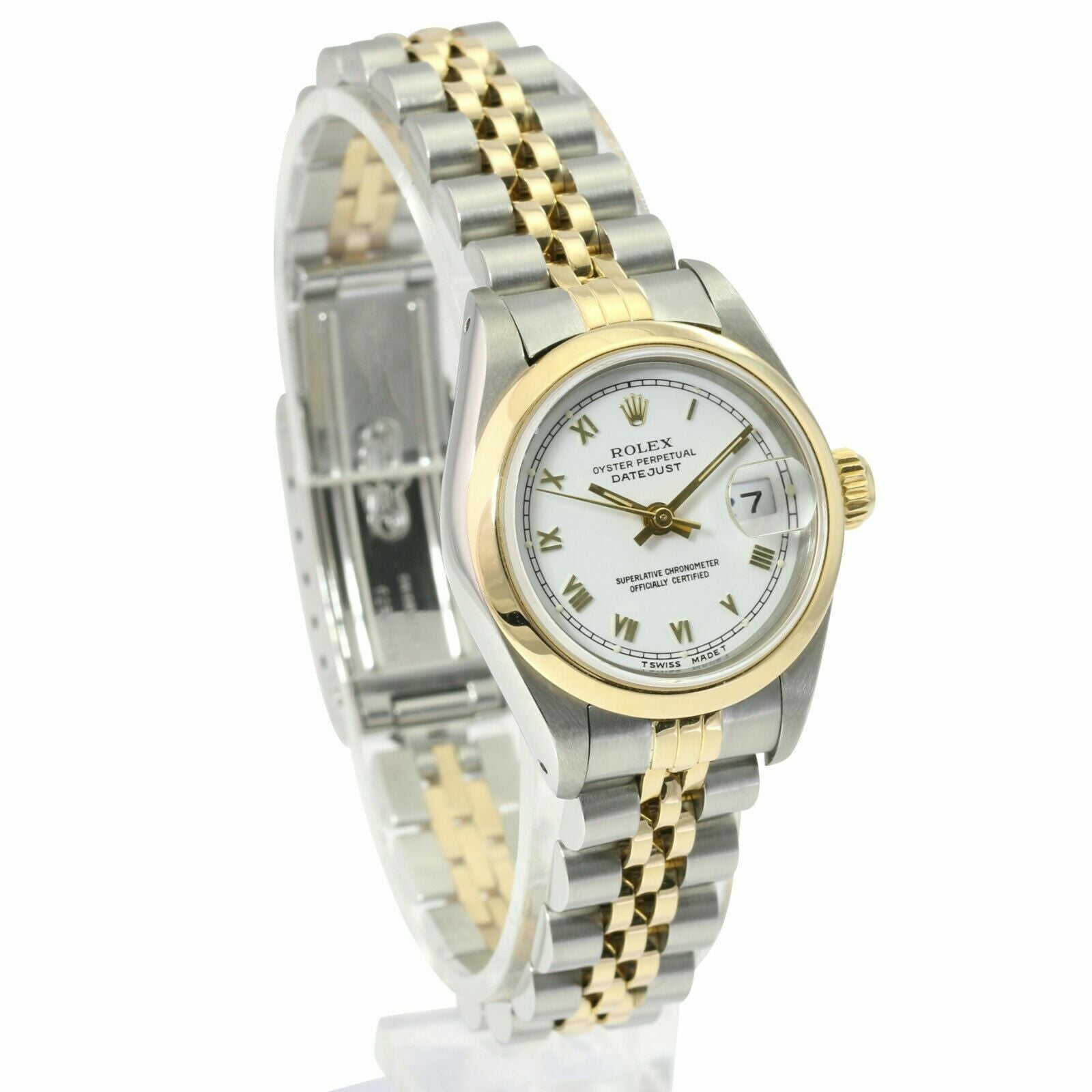 ROLEX DATEJUST WHITE ROMAN DIAL 18K GOLD & STEEL JUBILEE WATCH 69173 - Luxuriant Concierge