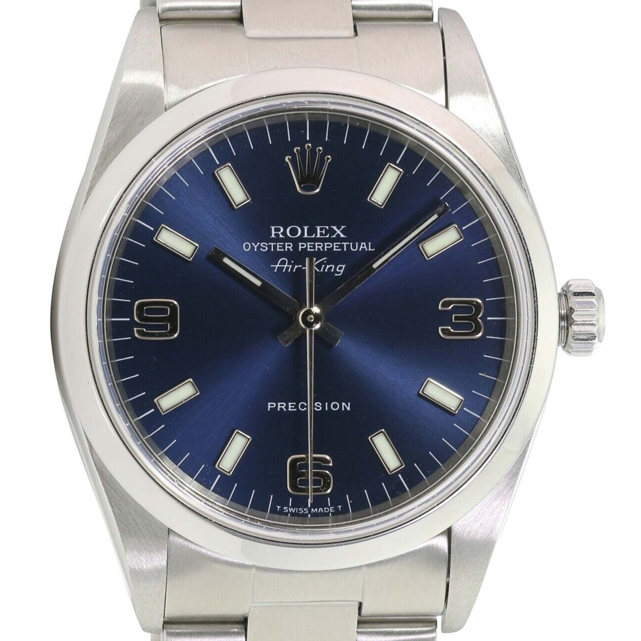 ROLEX AIR-KING BLUE ARABIC-INDEX OYSTER BAND 14000 W/ BOX & PAPER - Luxuriant Watch Concierge