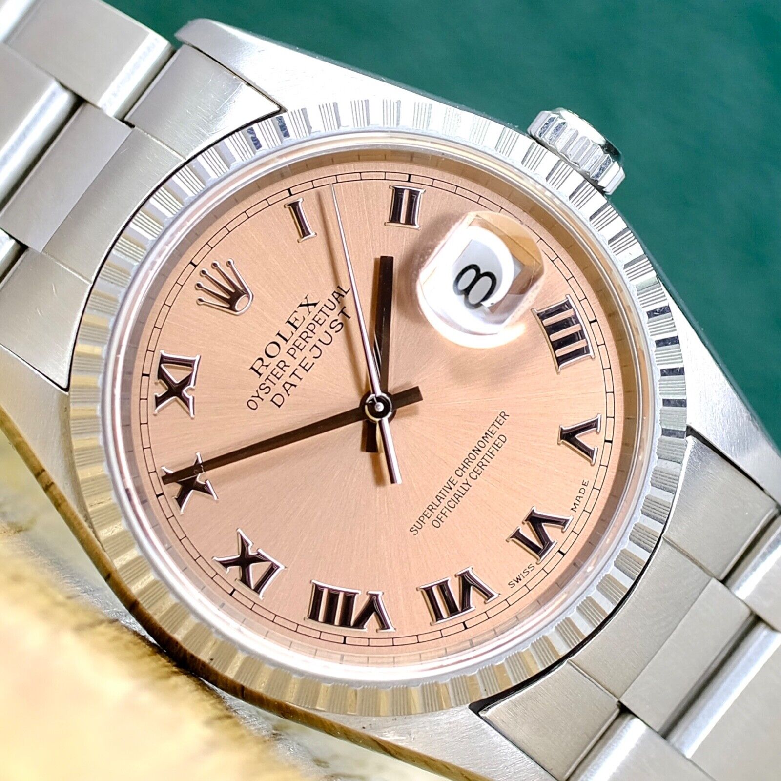 ROLEX DATEJUST SALMON ROMAN DIAL STEEL JUBILEE WATCH 16220 BOX&PAPER - Luxuriant Concierge