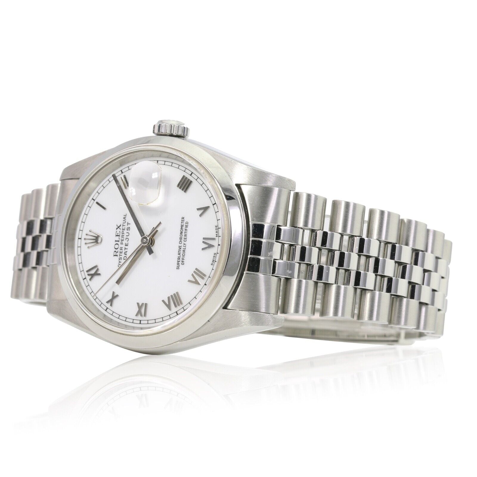 ROLEX DATEJUST WHITE SKINNY ROMAN DIAL JUBILEE WATCH 16200 BOX&PAPER - Luxuriant Concierge