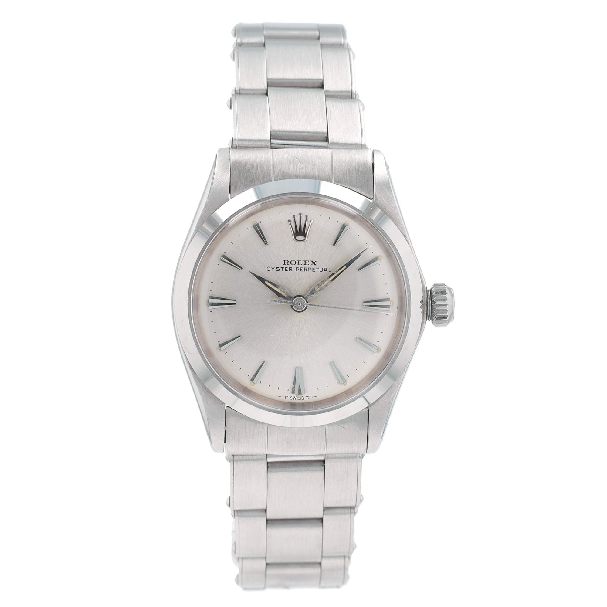 Rolex Oyster Perpetual 6548 31mm Silver Dauphine Index Dial Oyster Watch - Luxuriant Concierge