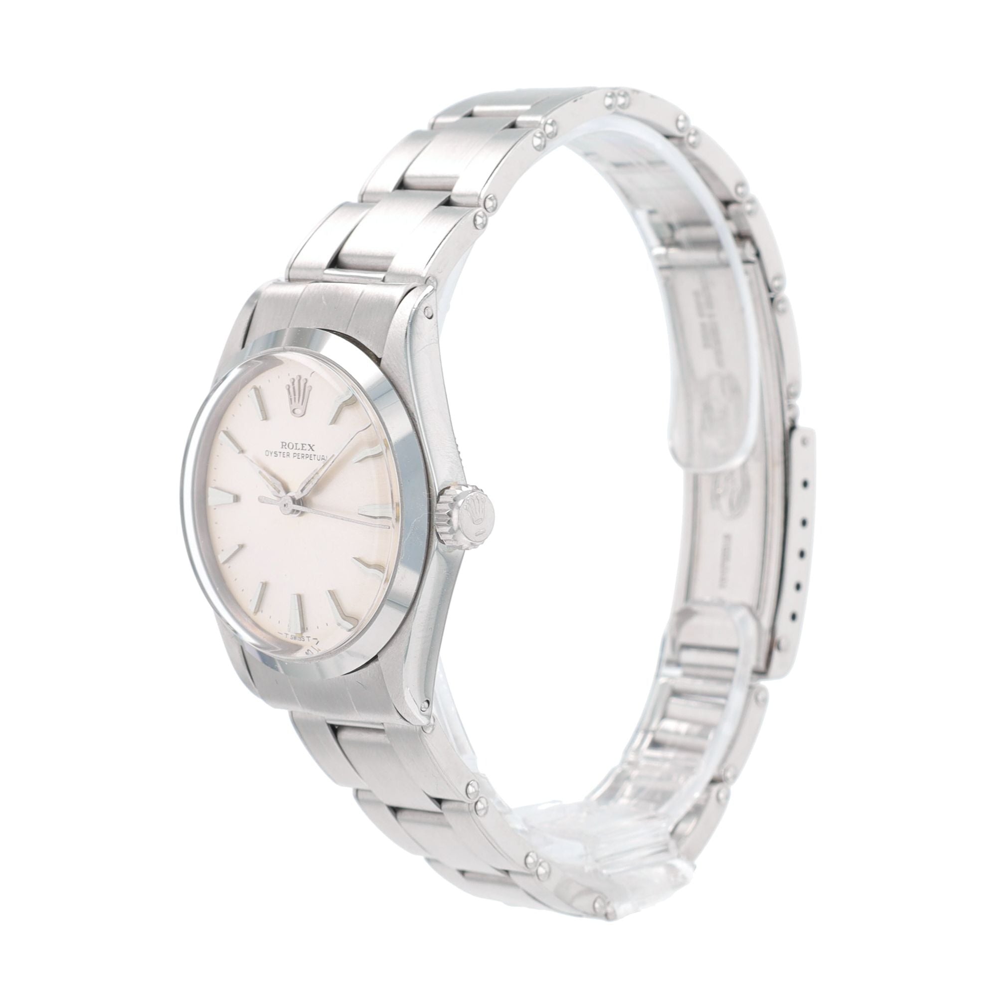 Rolex Oyster Perpetual 6548 31mm Silver Dauphine Index Dial Oyster Watch - Luxuriant Concierge