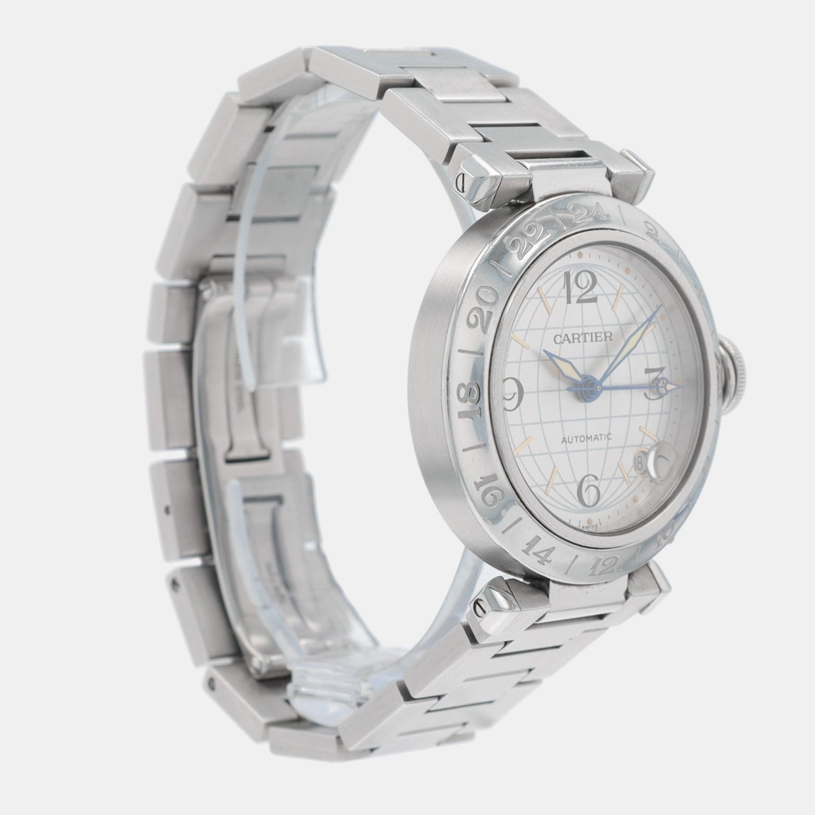 Cartier Pasha Stainless Steel 2377 GMT Bezel Silver Dial Automatic Watch - Luxuriant Concierge