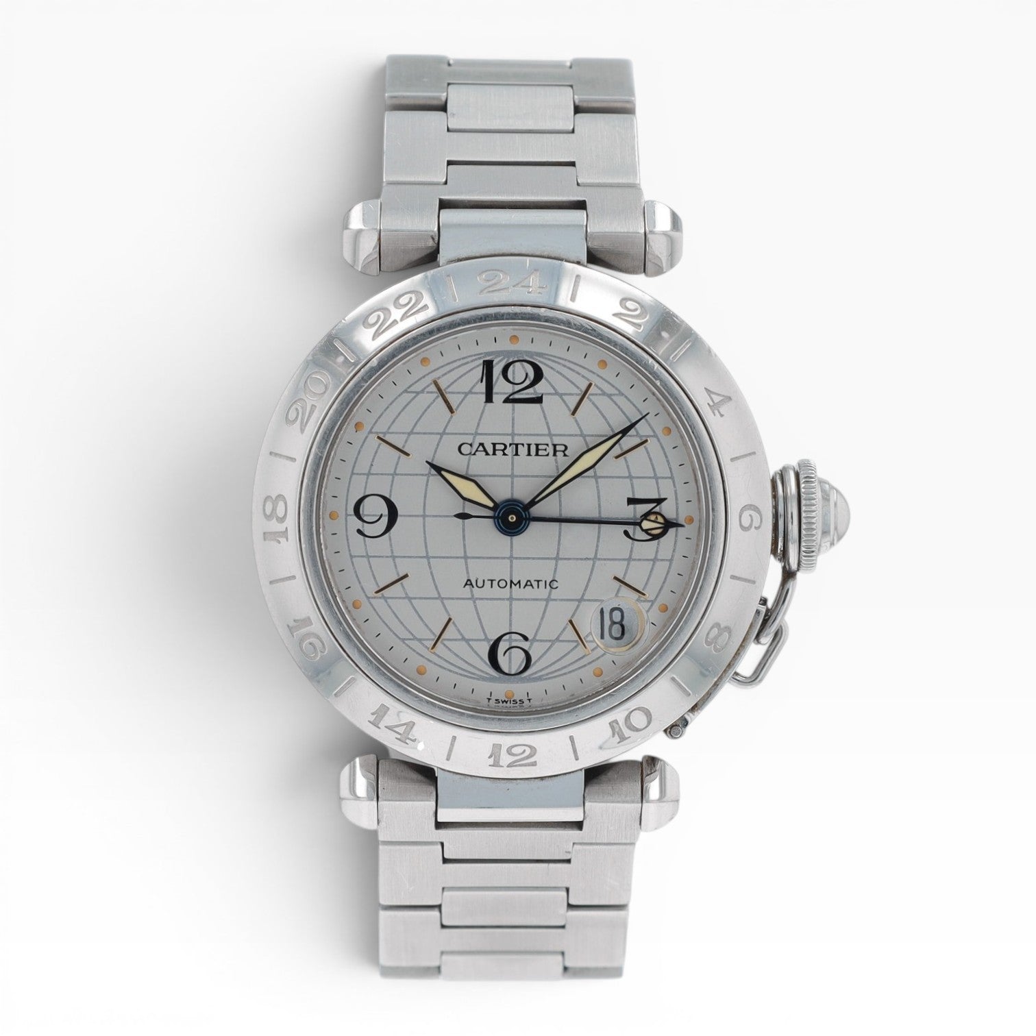 Cartier Pasha Stainless Steel 2377 GMT Bezel Silver Dial Automatic Watch - Luxuriant Concierge