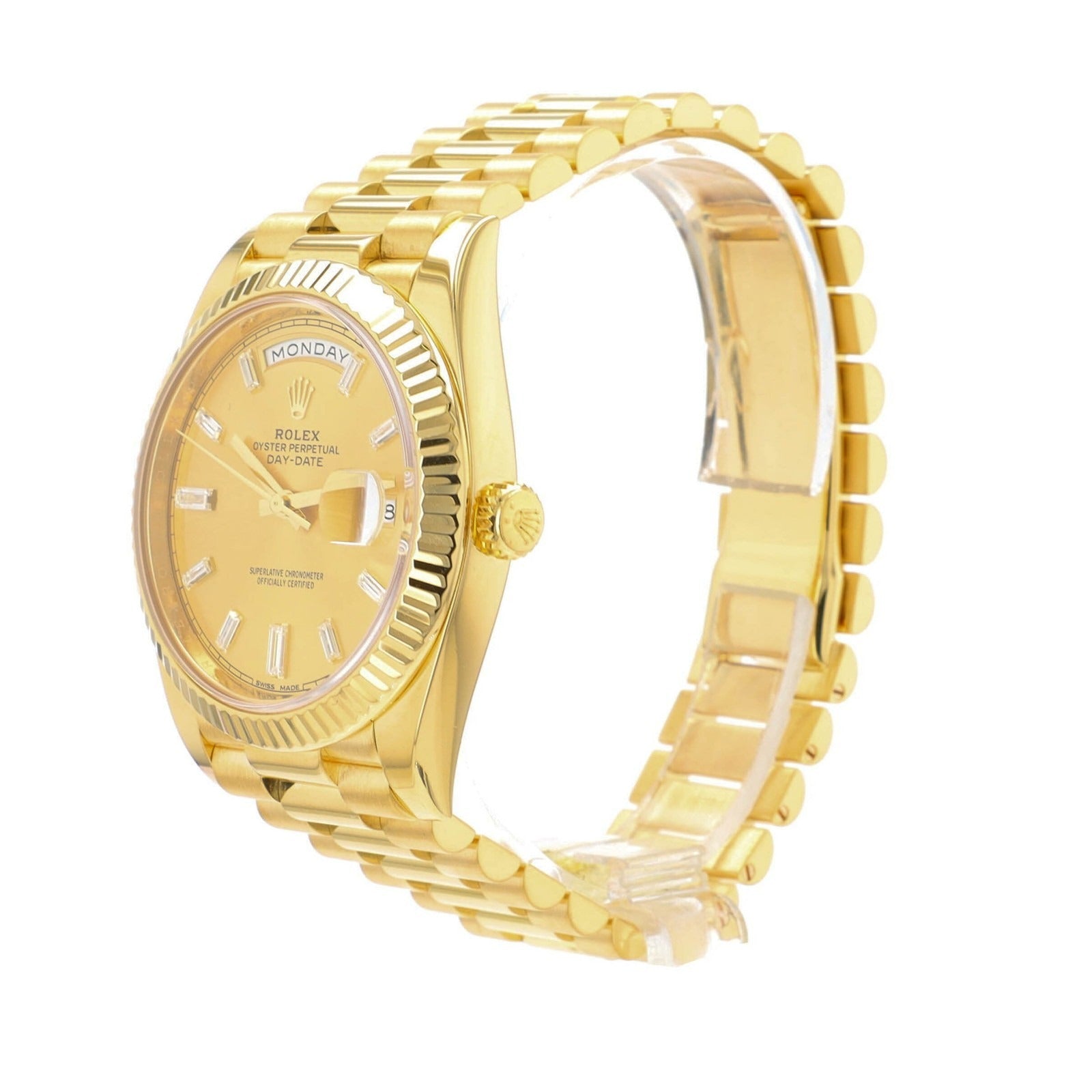 Rolex Day-Date 228238 40mm 18KY Gold Champagne Baguette Dial President Watch - Luxuriant Concierge
