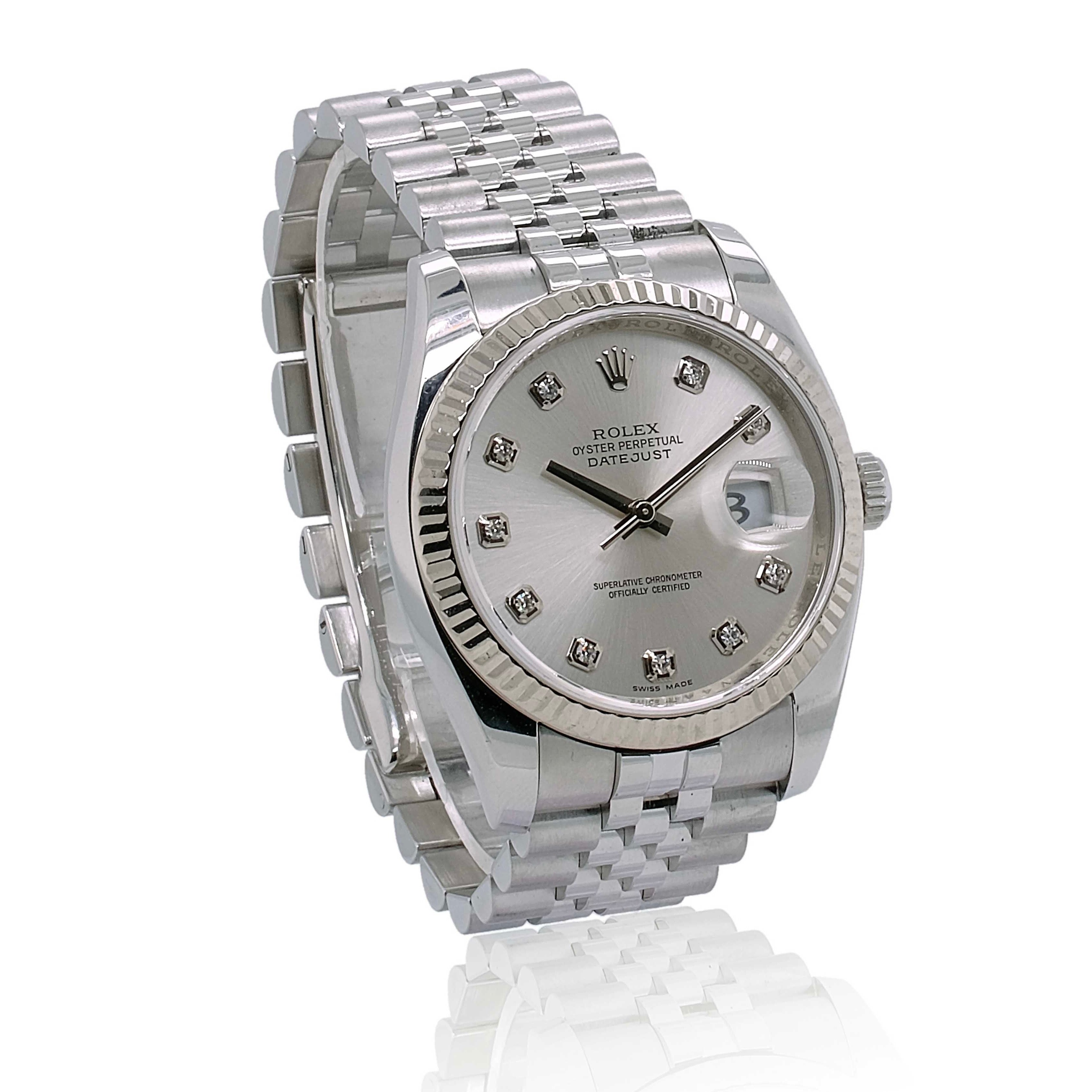 Datejust 36mm Silver Diamond Jubilee Band 116234 - luxuriantconcierge