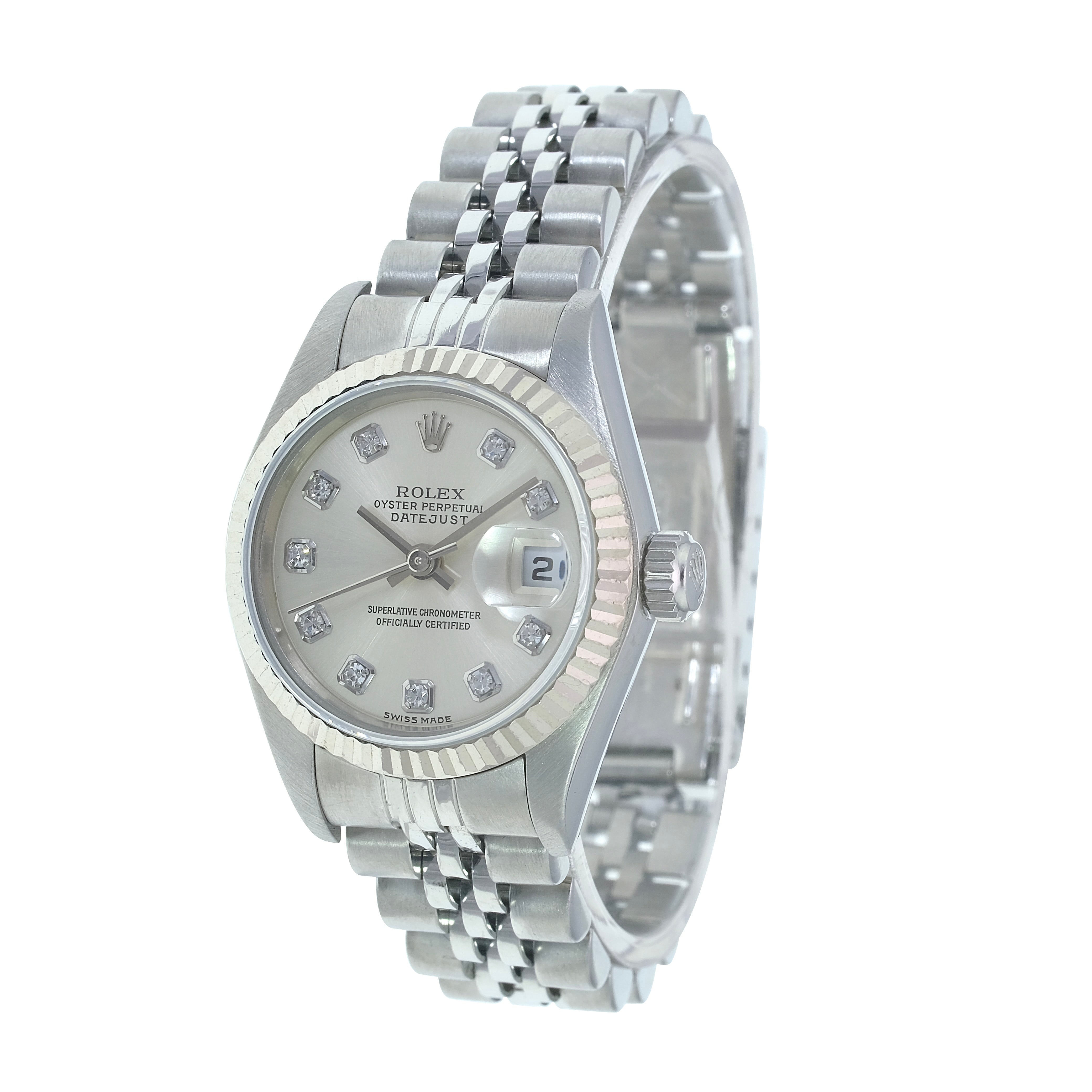 Rolex Datejust Silver Diamond Dial Jubilee 69174 - luxuriantconcierge