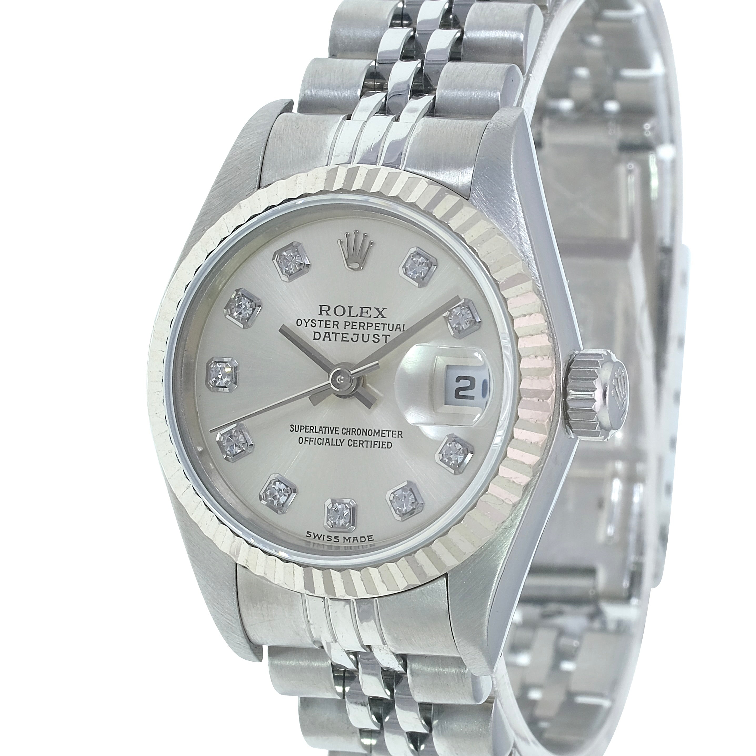 Rolex Datejust Silver Diamond Dial Jubilee 69174 - luxuriantconcierge