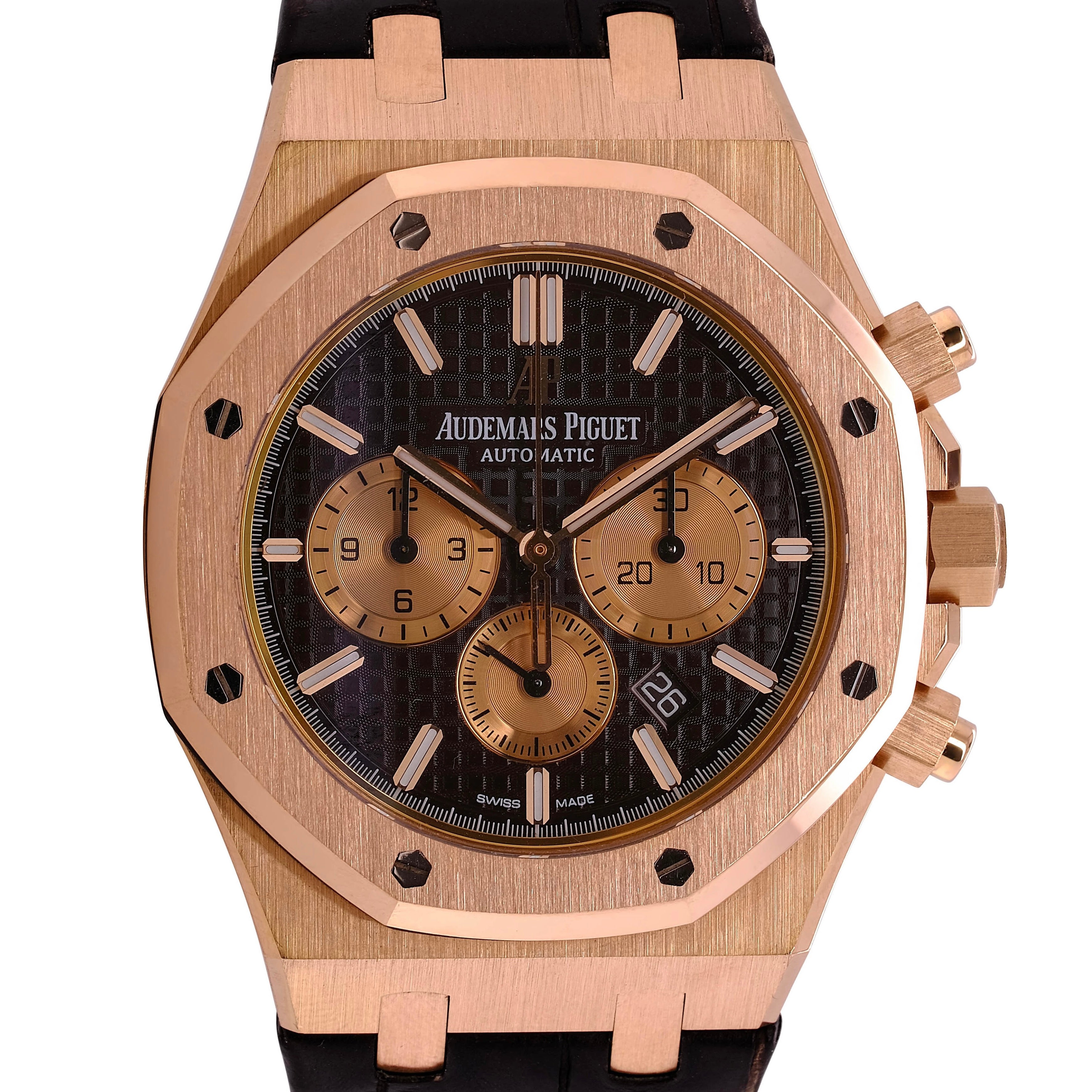 Audemars Piguet Royal Oak Chocolate Dial Leather Band Watch - luxuriantconcierge