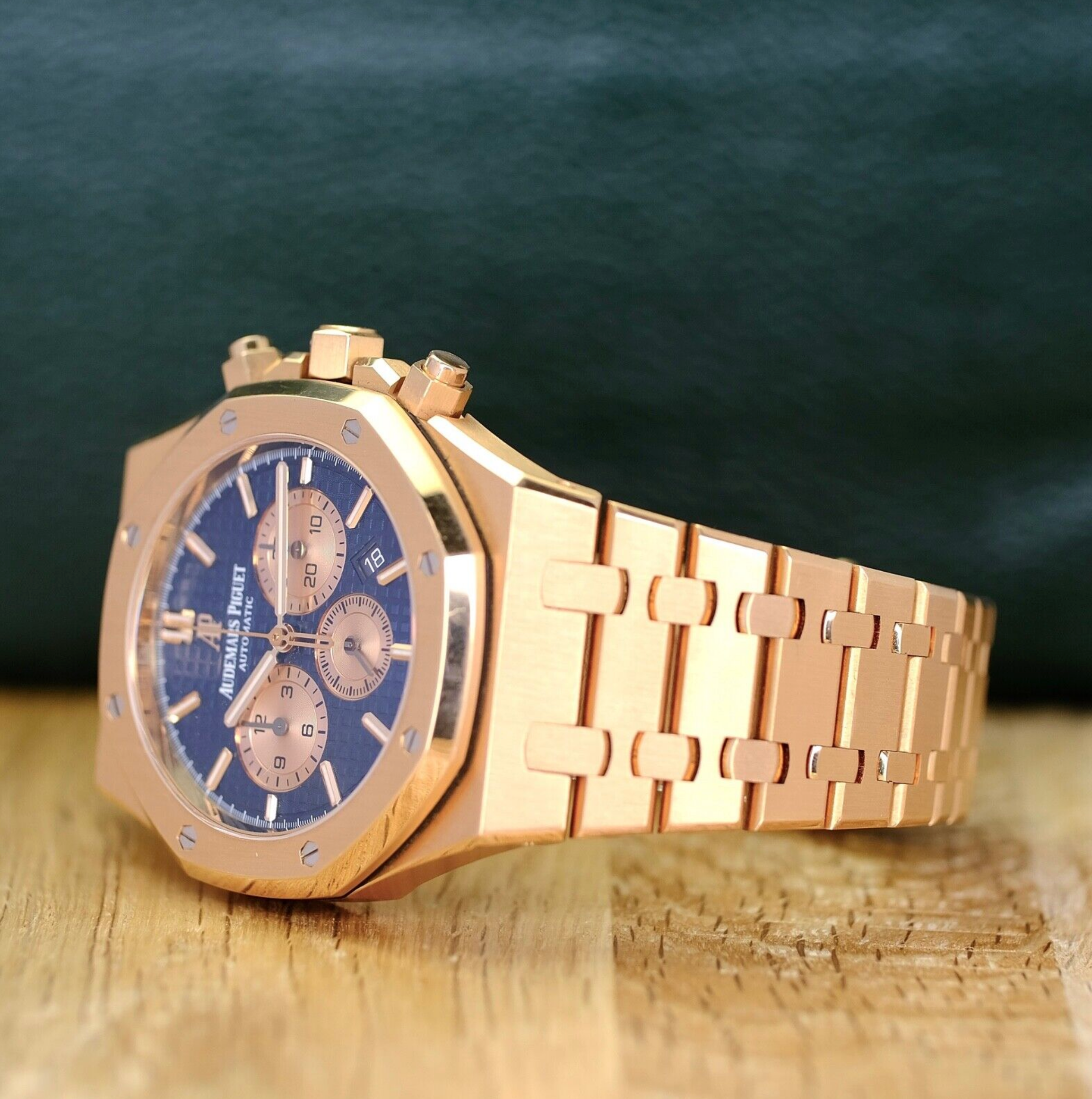 Audemars Piguet Royal Oak Blue Dial 18K Rose Gold Chronograph - luxuriantconcierge