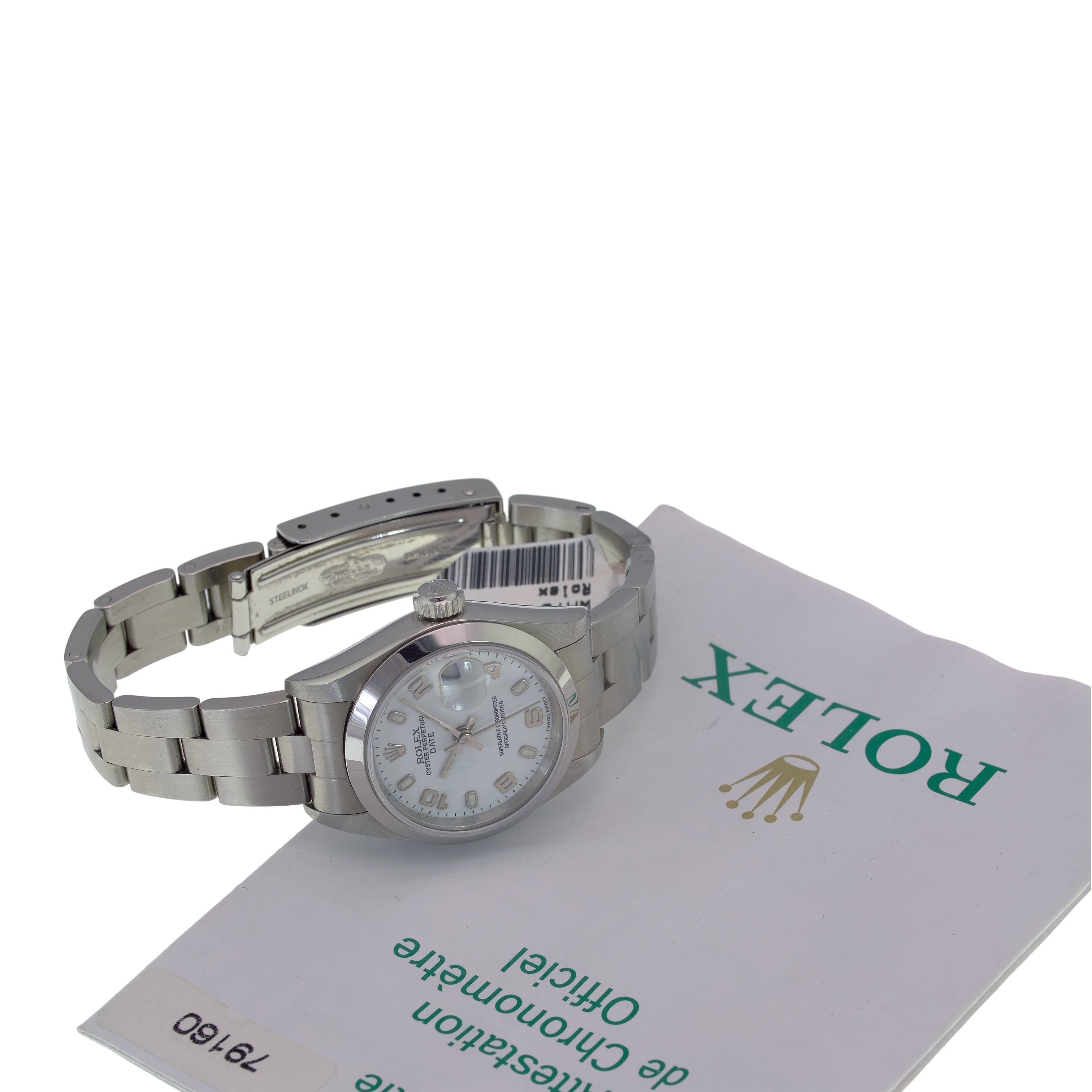 Rolex Date White Index-Arabic Oyster Band 79160 w/ Box & Paper - luxuriantconcierge