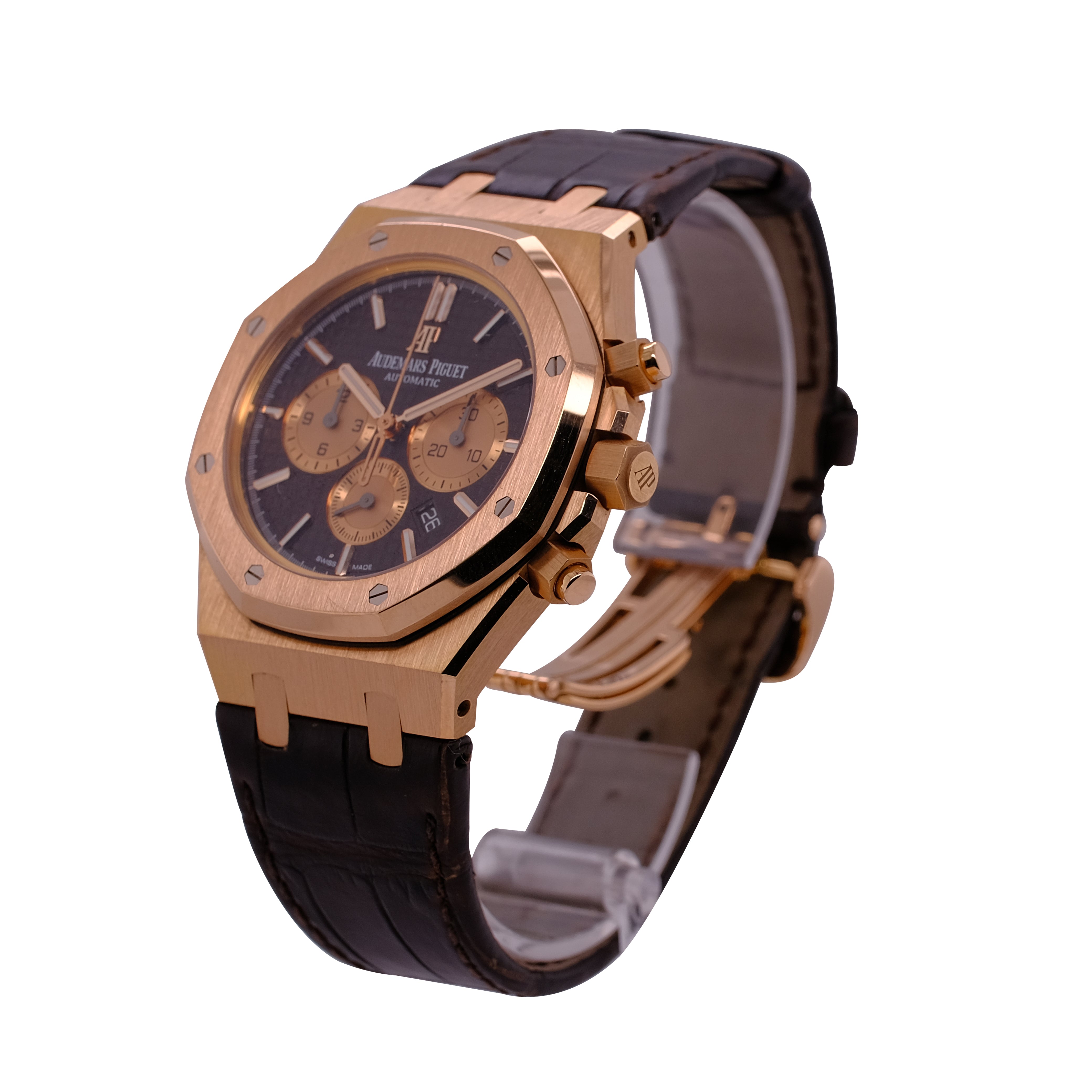 Audemars Piguet Royal Oak Chocolate Dial Leather Band Watch - luxuriantconcierge