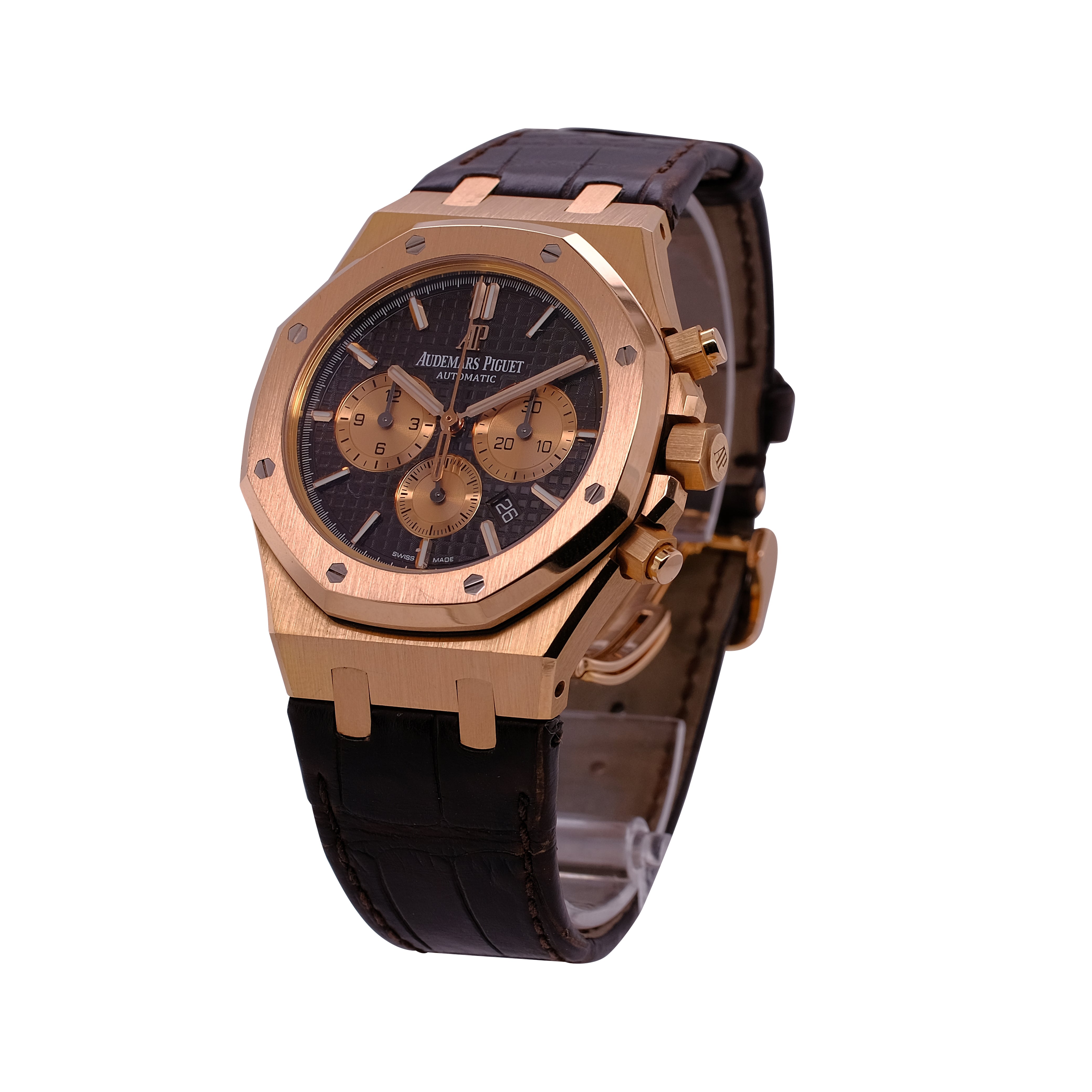 Audemars Piguet Royal Oak Chocolate Dial Leather Band Watch - luxuriantconcierge