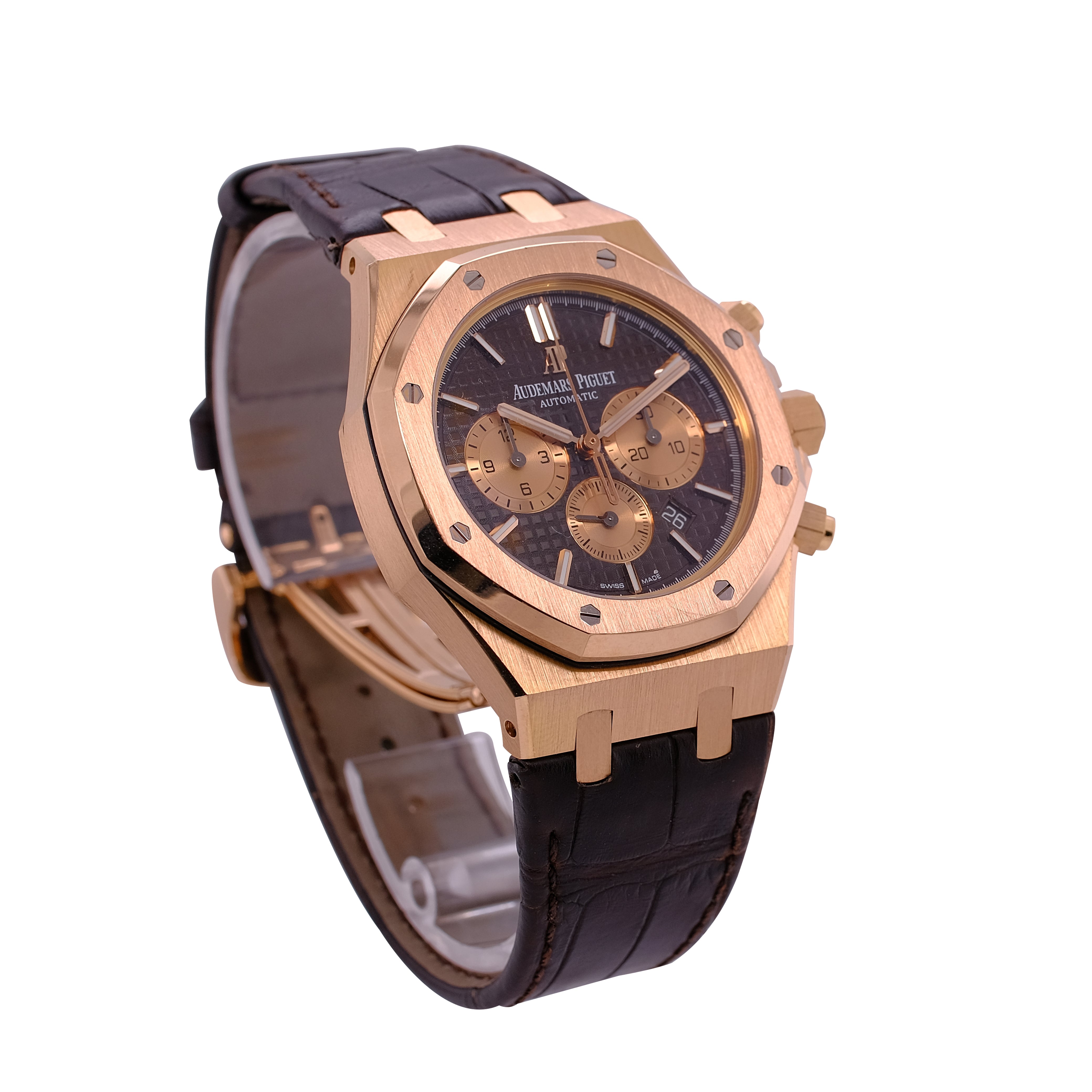 Audemars Piguet Royal Oak Chocolate Dial Leather Band Watch - luxuriantconcierge