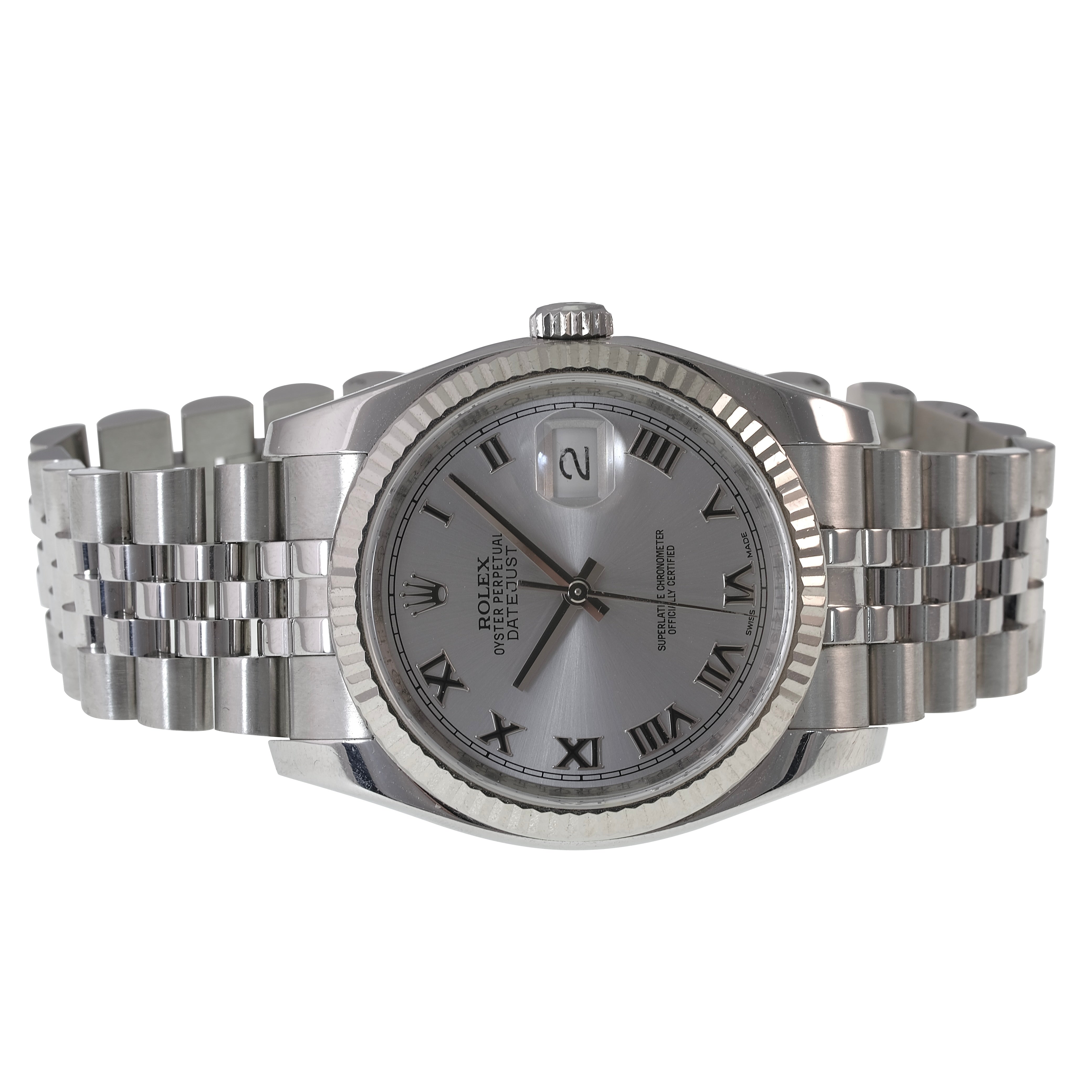 Rolex Datejust Silver Roman Numeral Jubilee Band 116234 - luxuriantconcierge