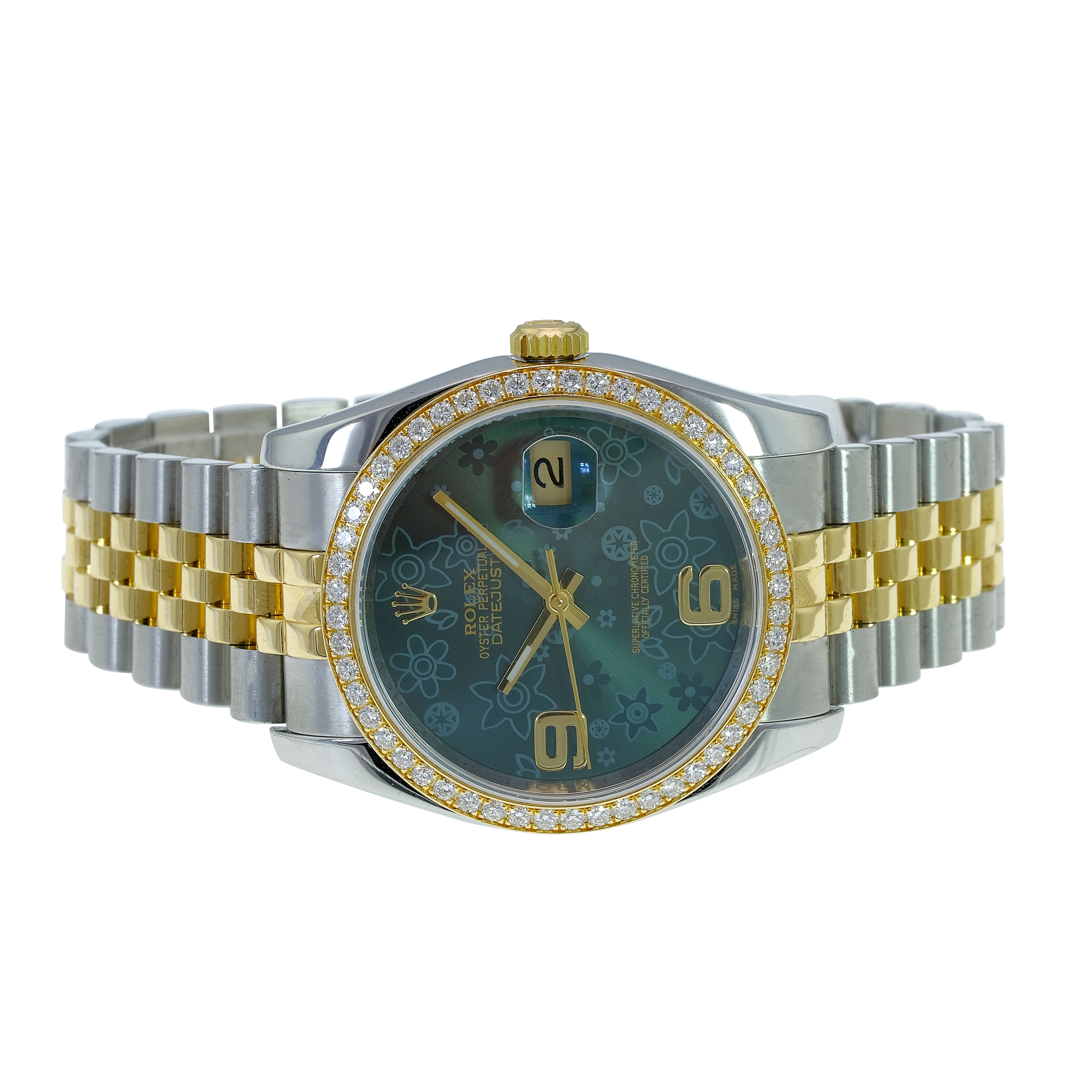 Rolex Datejust Green Floral Diamond Bezel Jubilee 116243 - luxuriantconcierge